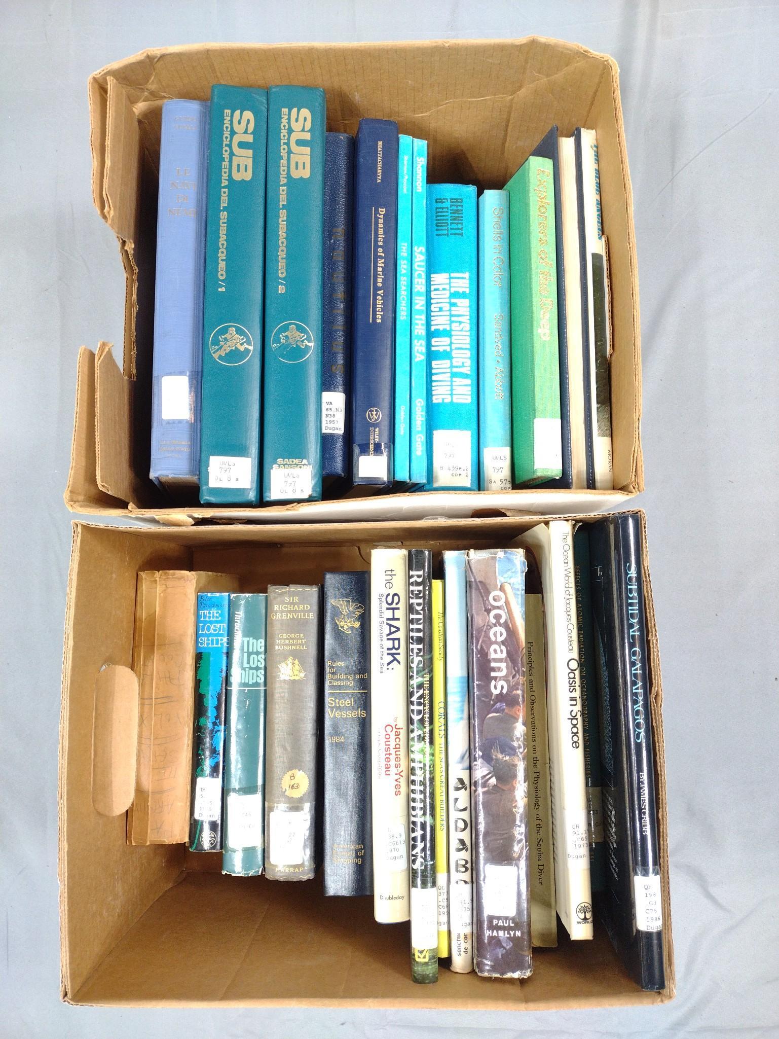 Lot Of Books Incl The Lost Ships, Oceans, Subs: Also includes The Shark, Reptiles and Amphibians, Oasis In Space, and more. This lot has been deaccessioned from the Independence Seaport Museum of Philadelphia. MG. IMPORTANT: Before bidding, please