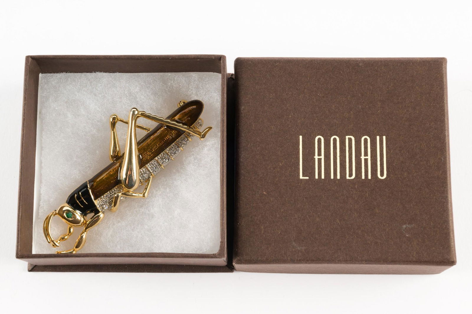 Ladau Rhinestone & Enamel Grasshopper Brooch (1 of 3)
