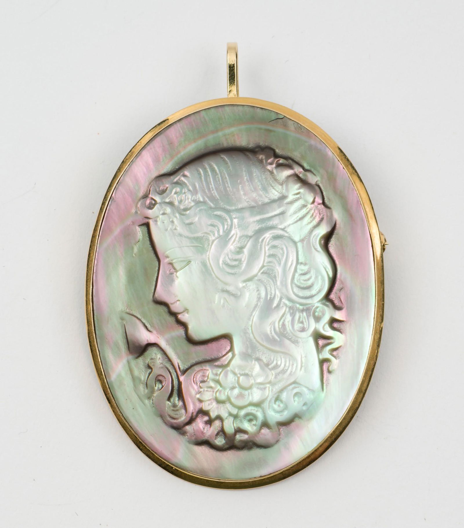 Abalone Cameo Pendant Brooch in 18K Frame (1 of 3)