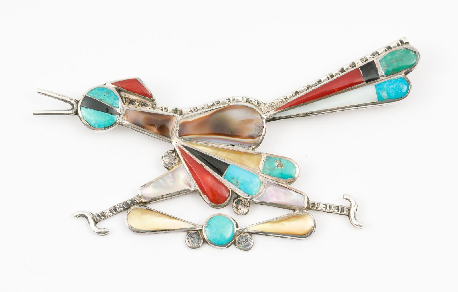 Zuni Silver Multi Stone Roadrunner Brooch (1 of 2)