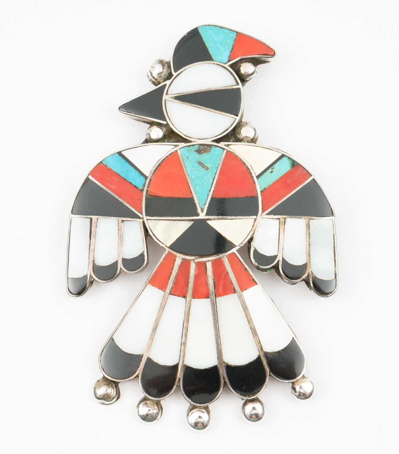 Zuni Silver Multi-Stone Thunderbird Brooch (1 of 2)
