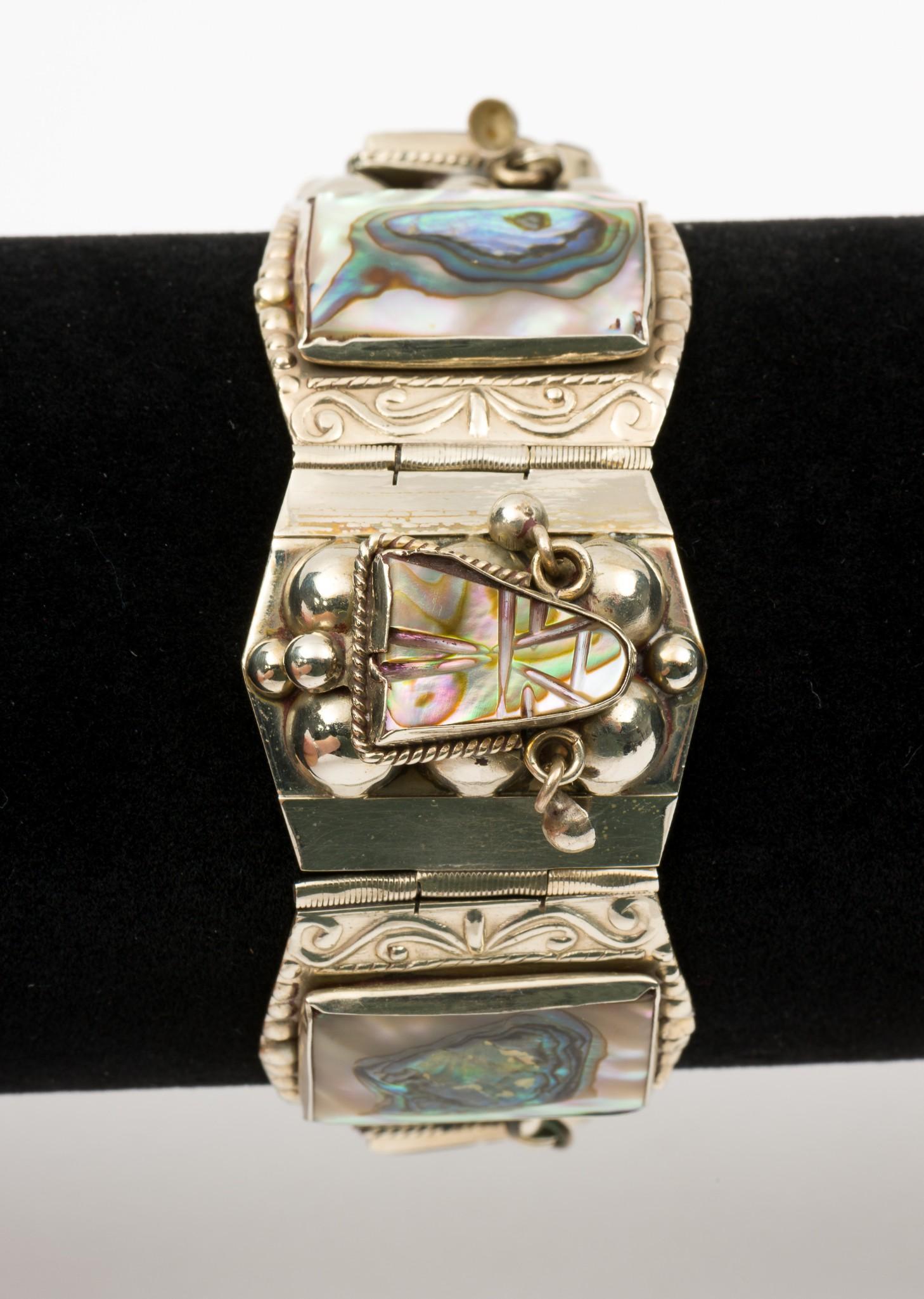 Taxco Sterling and Abalone Panel Bracelet (1 of 4)