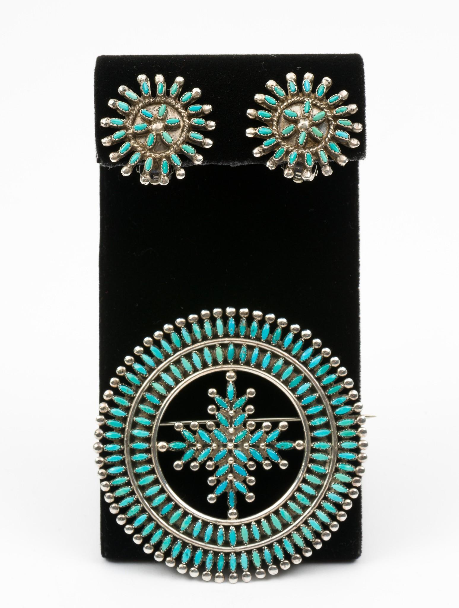 Zuni Silver & Turquoise Brooch & Earrings incl Cecil Ashely (1 of 5)