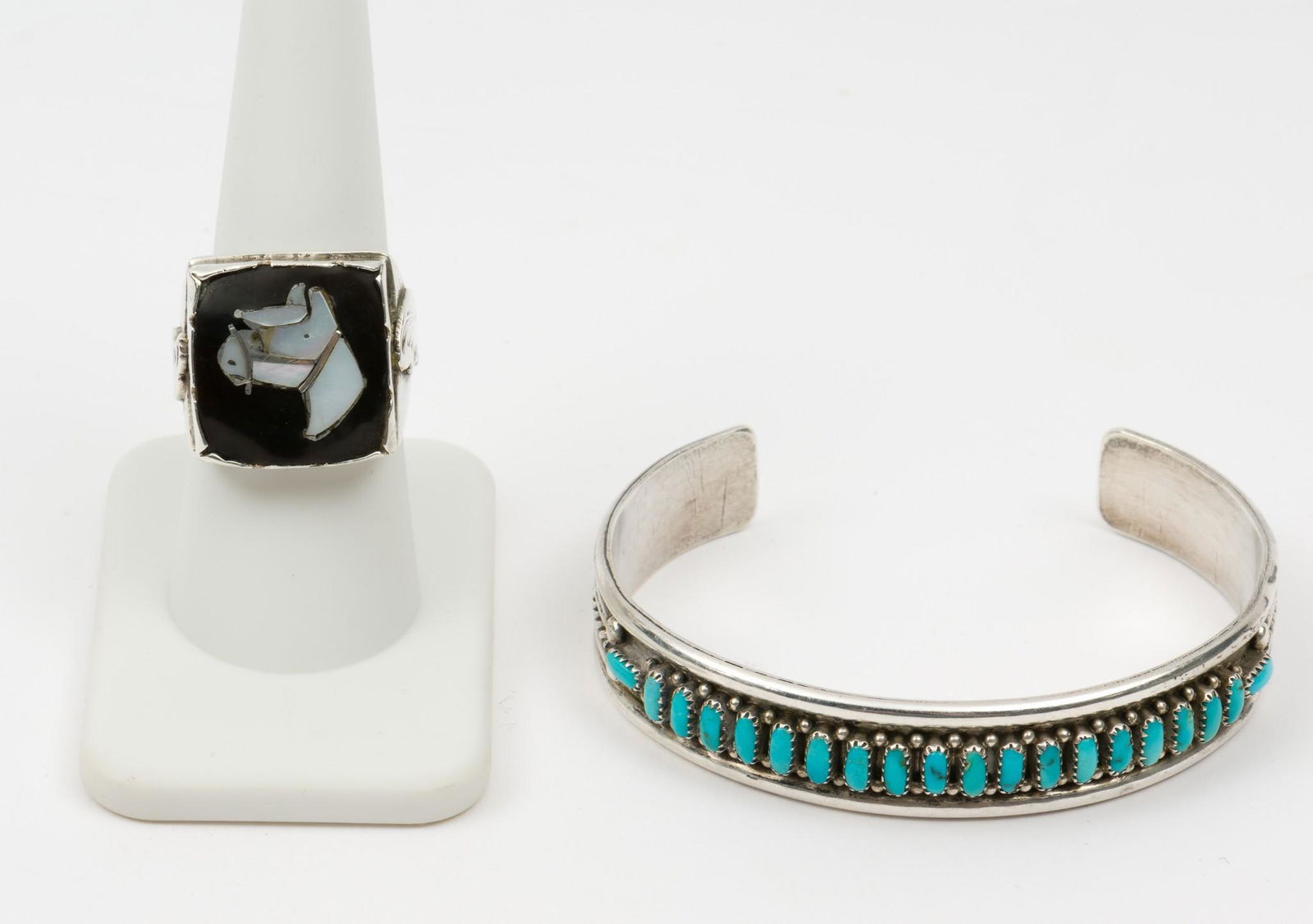 Navajo Silver Horse Head Ring & Turquoise Cuff Bracelet (1 of 5)