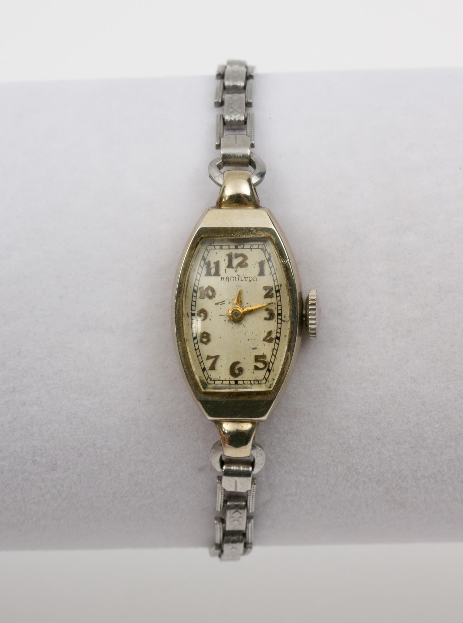 Antique Hamilton Ladies Wrist Watch 14K case: 17J movement. On Lance bracelet. 1-1/8" lug to lug. Runs. MH. IMPORTANT: Before bidding, please read the terms and conditions. When you registered for the auction you agreed to these terms and will be