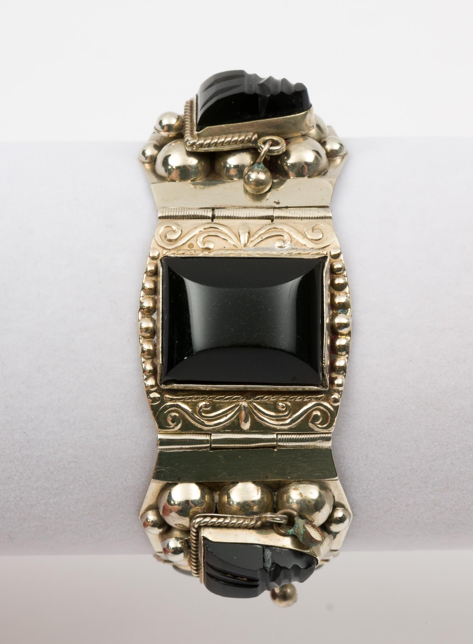 Taxco Sterling & Onyx Panel Bracelet (1 of 5)