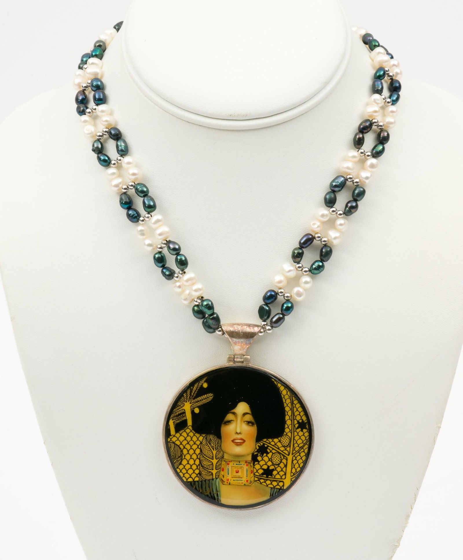 Freshwater Pearl Necklace with Gustav Klimt Pendant (1 of 5)