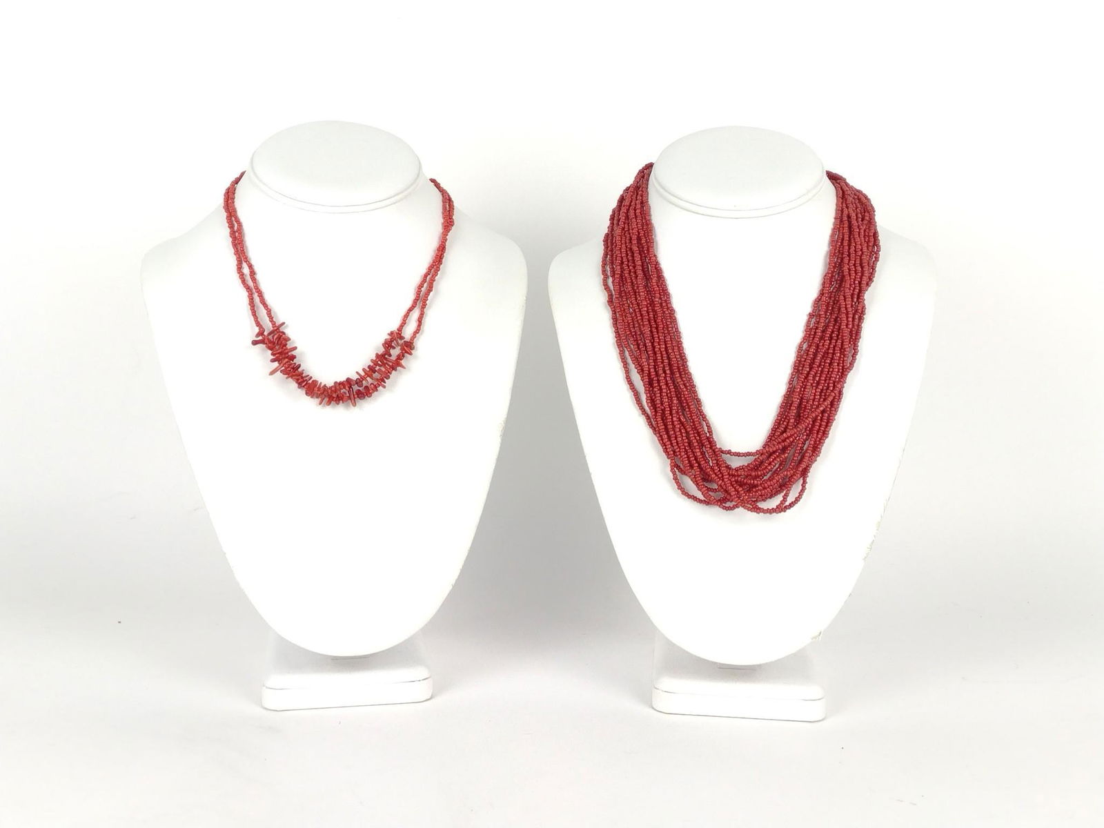 2 Red Corral Necklaces: Includes multi-strand. Necklaces 17" to 20" long. Beads 2.35mm to 9.97mm. DP IMPORTANT: Before bidding, please read the terms and conditions. When you registered for the auction you agreed to these te