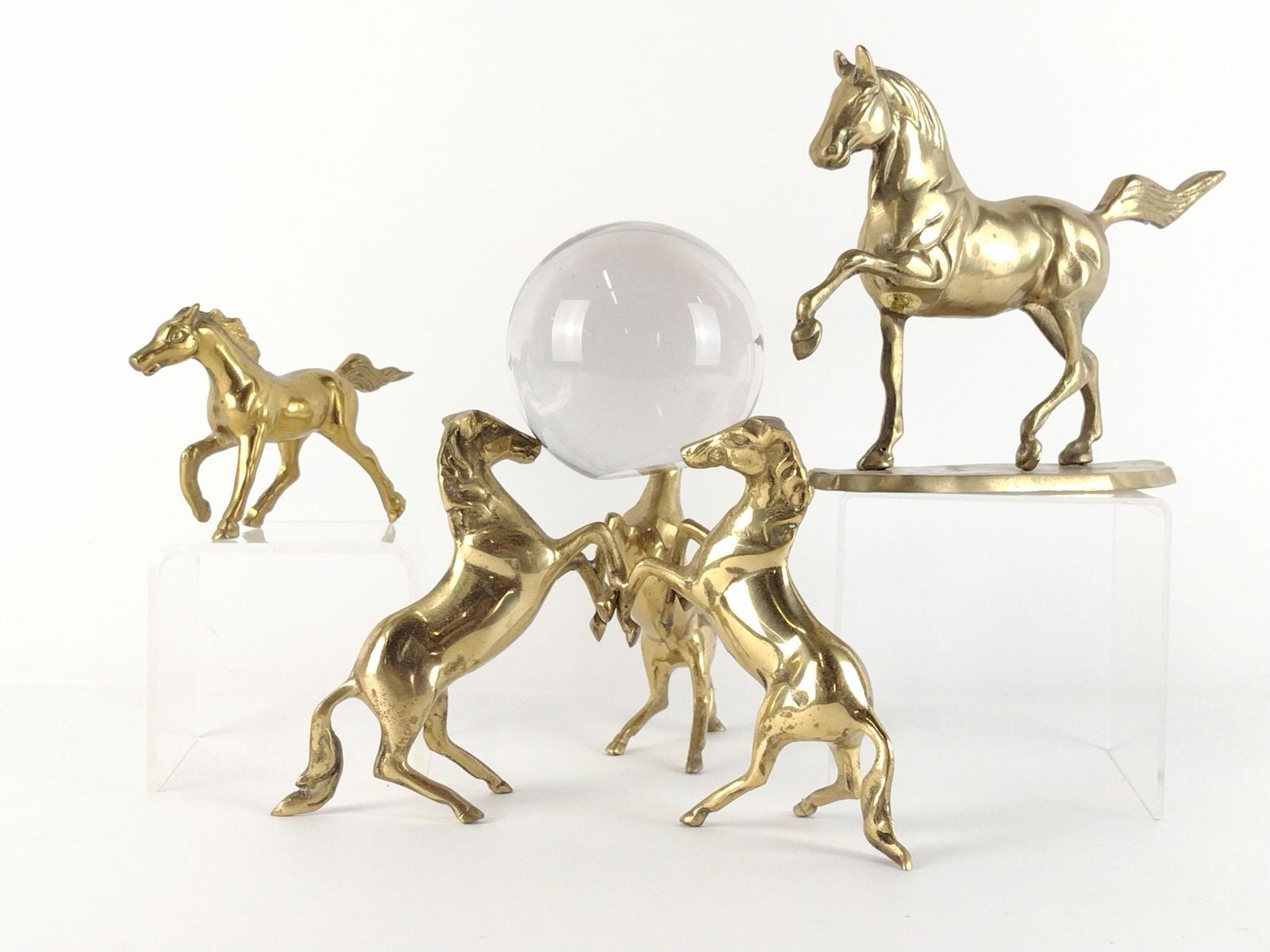 3 Brass Horses Incl Crystal Ball (1 of 3)