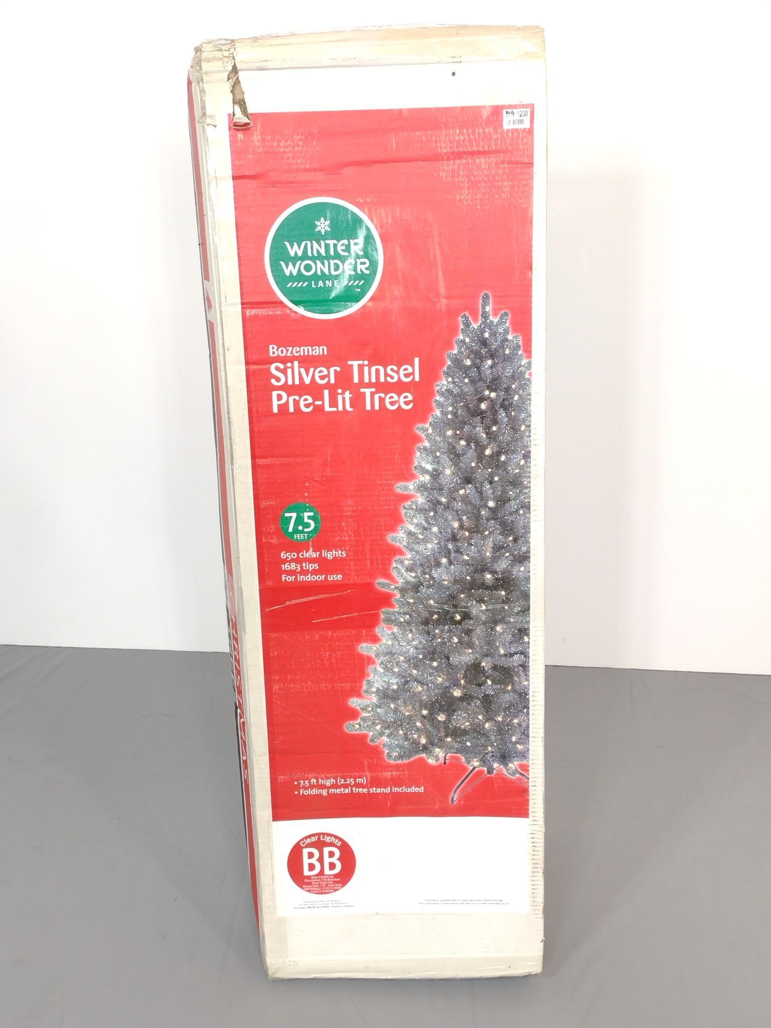 Winter Wonder Lane 7.5ft Silver Tinsel Pre Lit Tree (1 of 3)