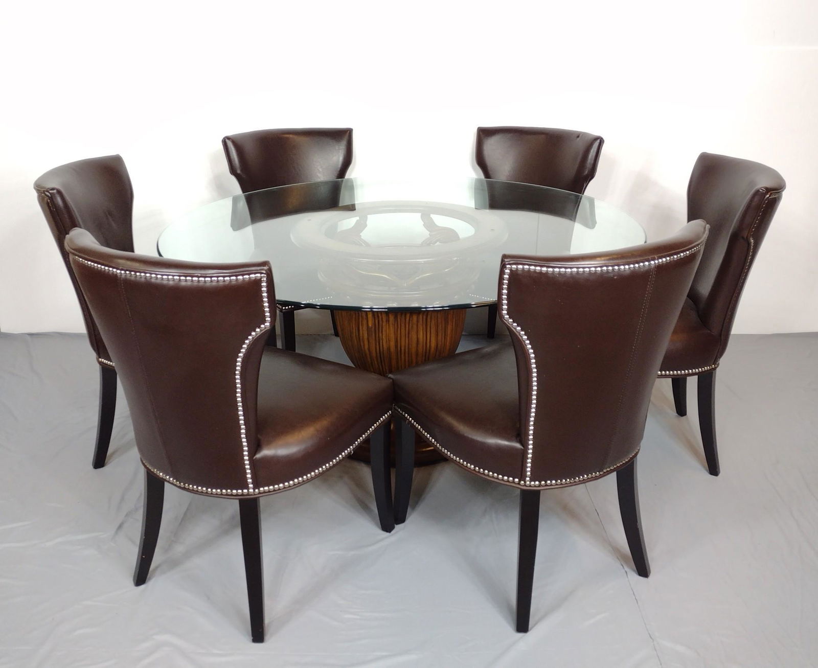 Glass Top Pedestal Table & 6 Chairs (1 of 8)