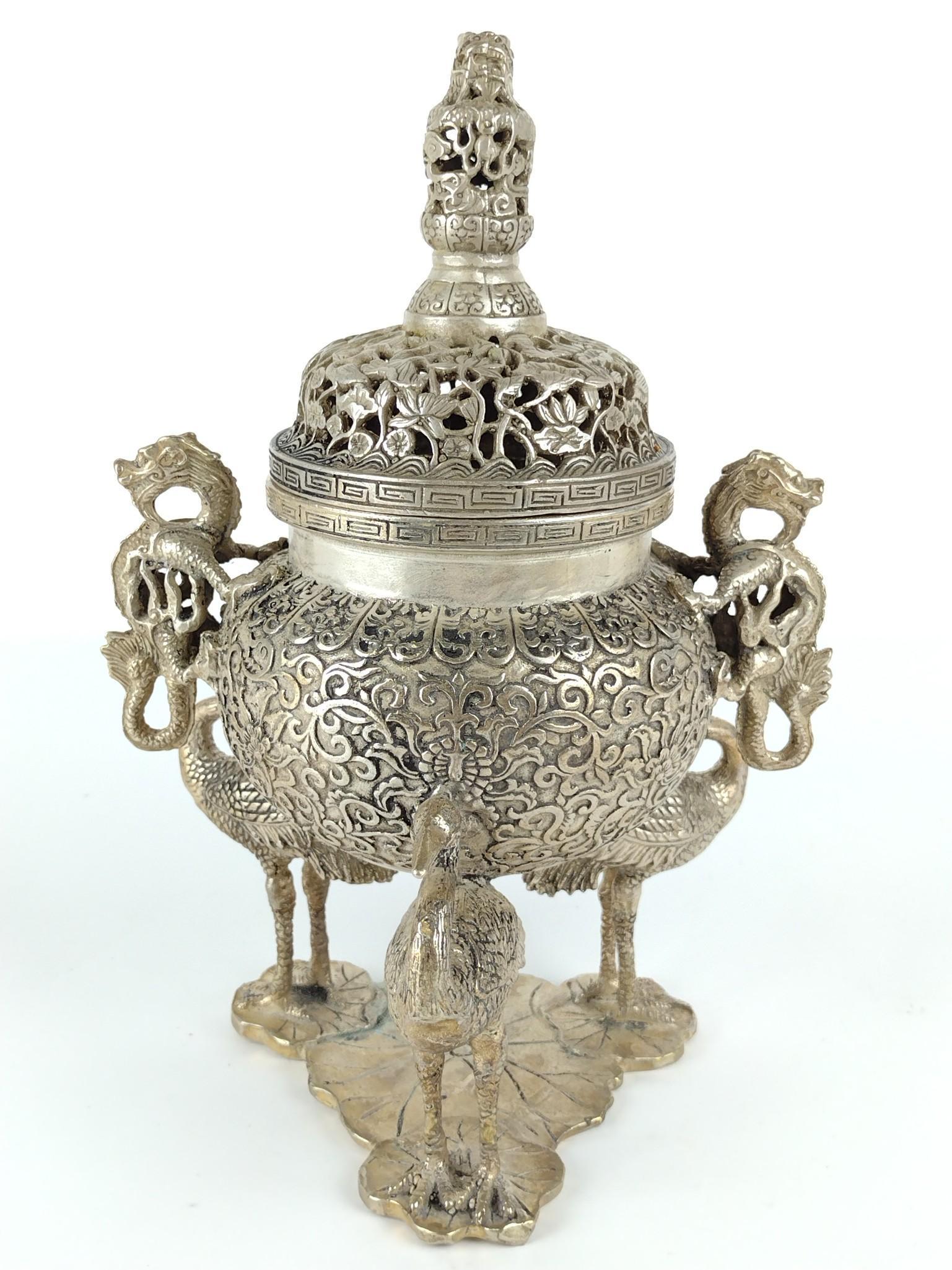 Crane & Dragon Tibetan Silver Censor (1 of 6)