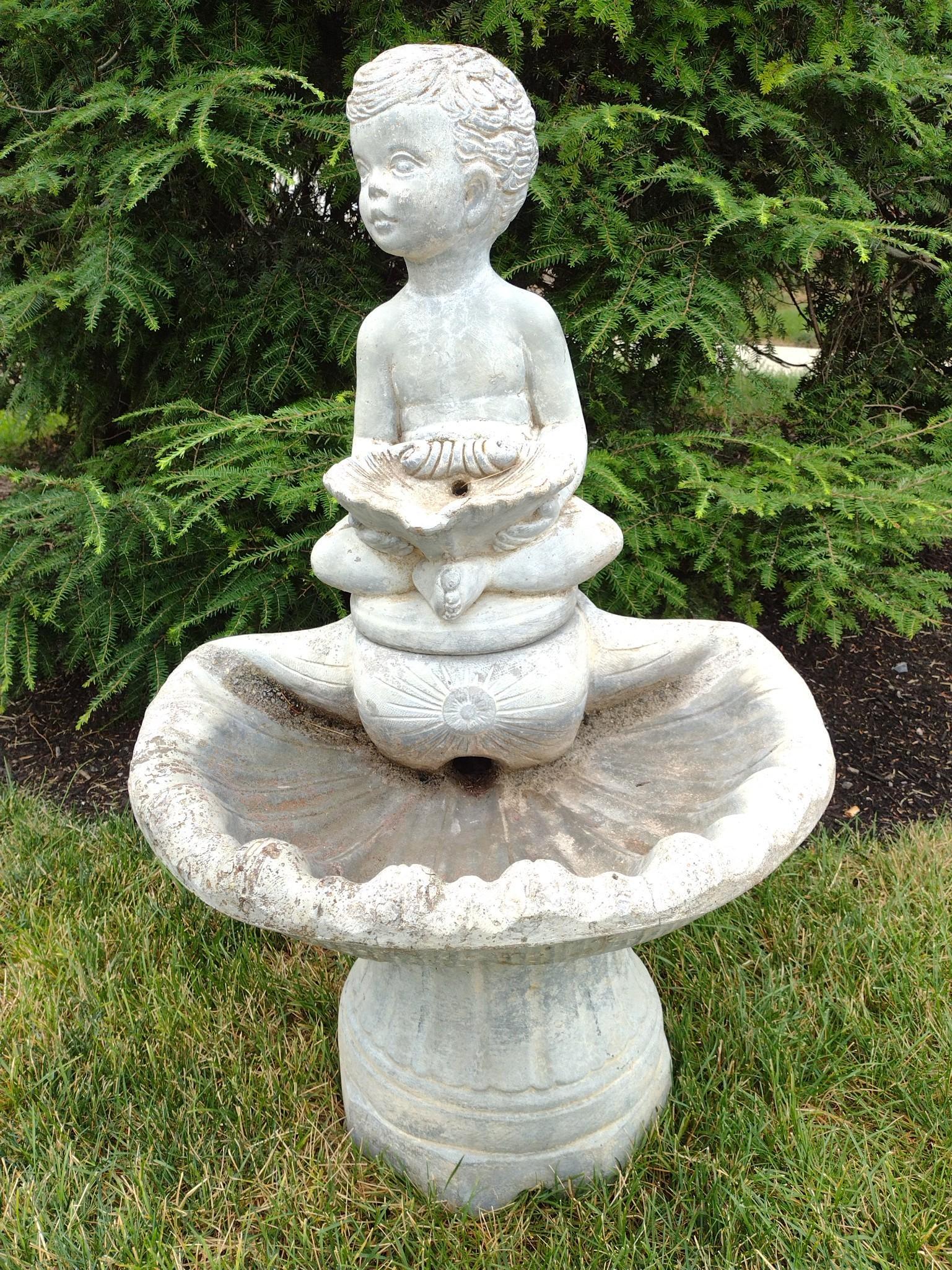 Figural Fountain by Henri Studio: 21" wide X 20" deep X 34" high. Working. MG. IMPORTANT: Before bidding, please read the terms and conditions. When you registered for the auction you agreed to these terms and will be required to comp