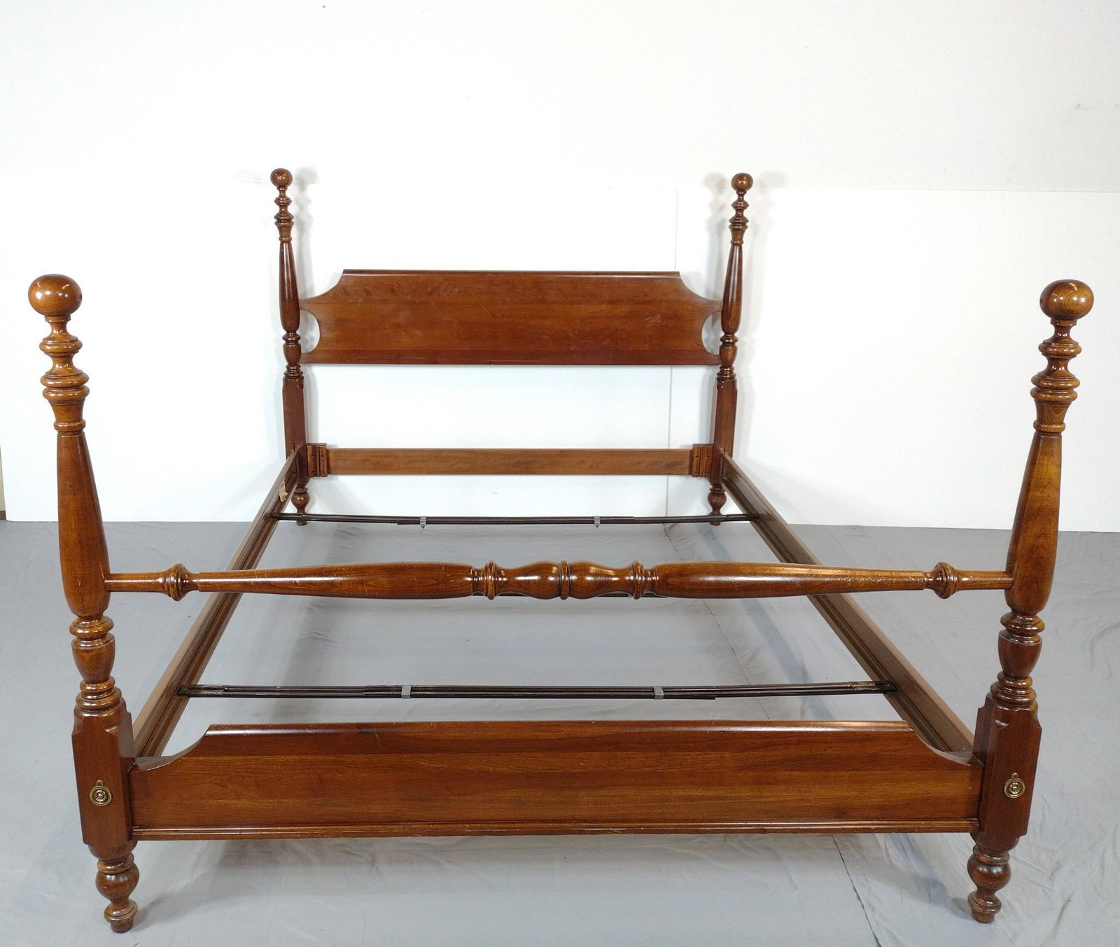4 Post Bed: 65" wide X 88" deep X 50" high. Has some light scratches. MG. IMPORTANT: Before bidding, please read the terms and conditions. When you registered for the auction you agreed to these terms and will be