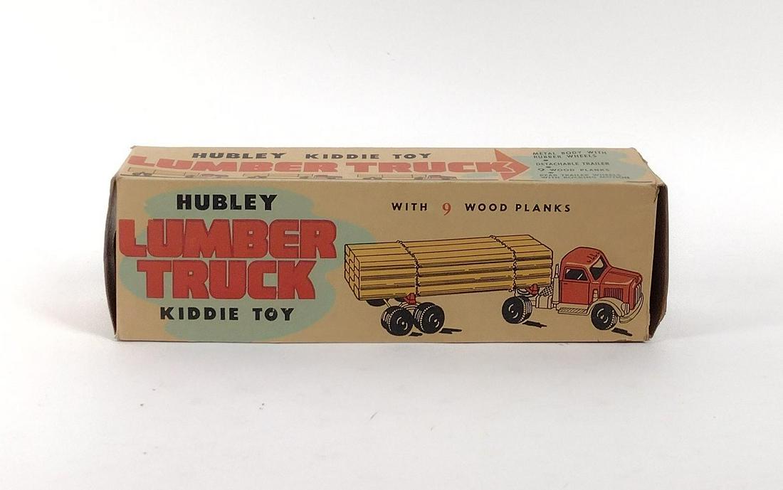 Hubley Lumber Truck Kiddie Toy: Model number 493. Box: 13-1/4" long X 3-1/4" wide X 4-1/4" high. MEG IMPORTANT: Before bidding, please read the terms and conditions. When you registered for the auction you agreed to these terms and 