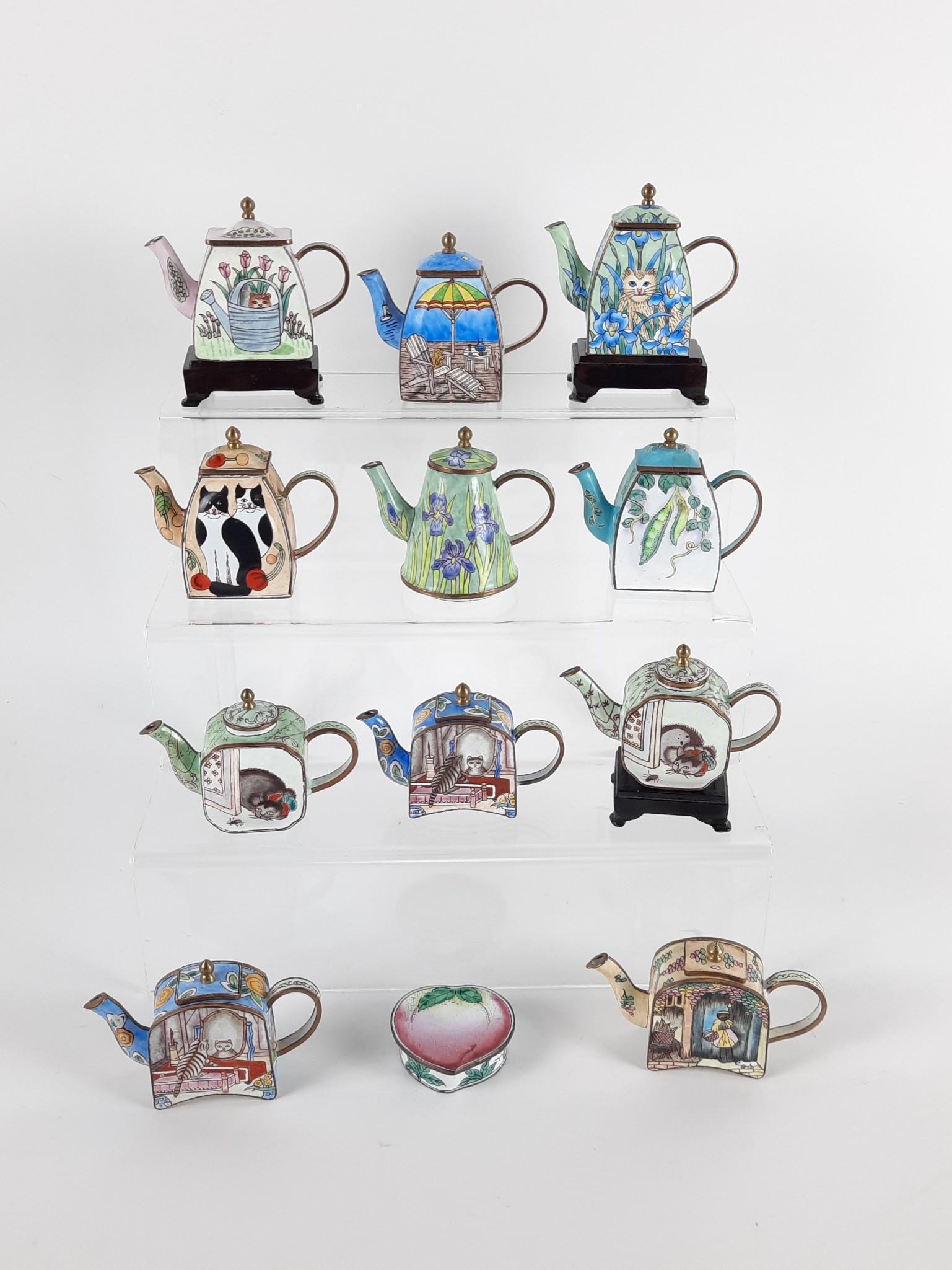 12 Pcs Cloisenne Miniature Tea Pots and Trinket Box: 3/4" to 4-1/2" high. LR IMPORTANT: Before bidding, please read the terms and conditions. When you registered for the auction you agreed to these terms and will be required to comply with them.