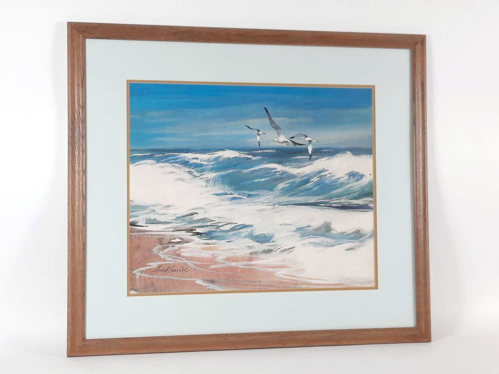 Howard Connolly Gulls at Sea Print: Howard Connolly was an American painter who was born in 1903. Overall with frame 31" high x 35" wide. Some scratches to plexiglass. LR IMPORTANT: Before bidding, please read the terms and conditions.