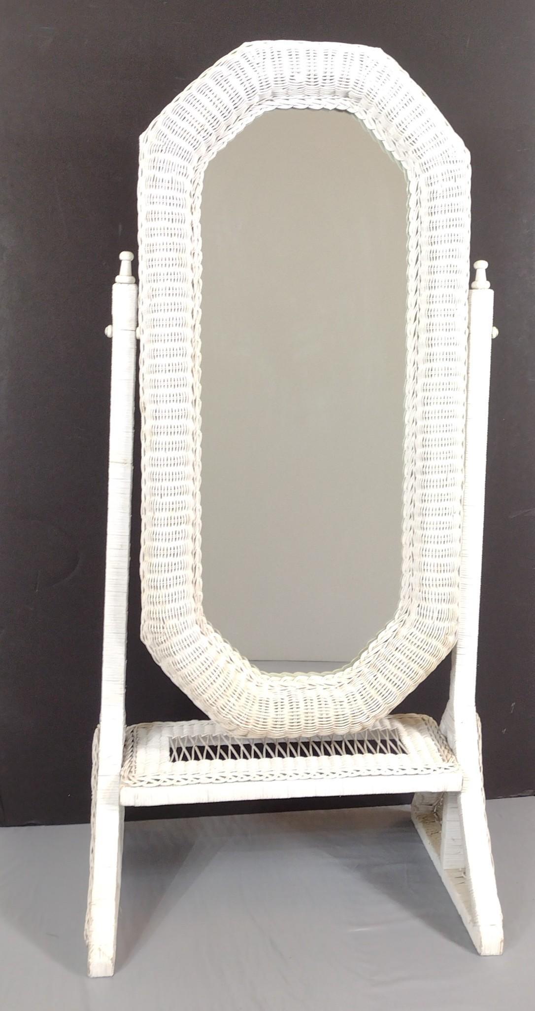 White Wicker Cheval Mirror (1 of 3)