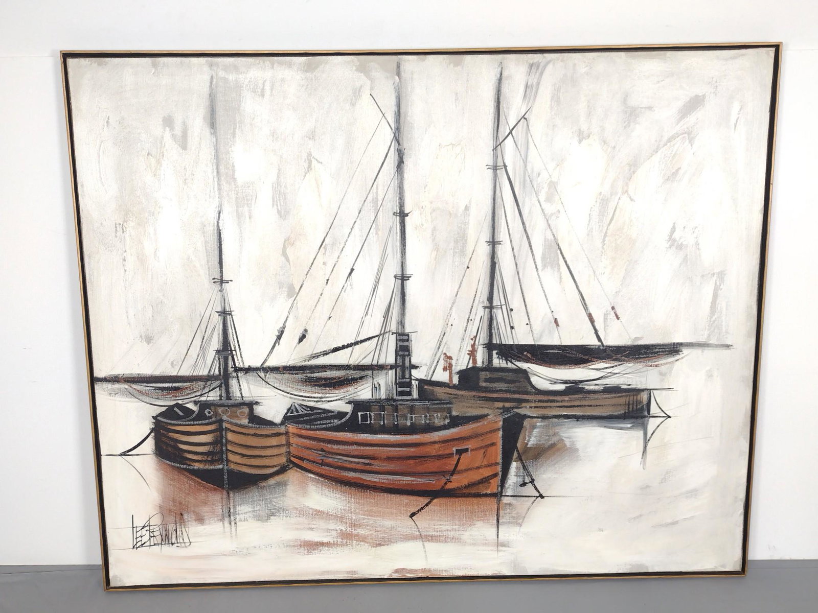 61" Lee Reynolds Sailboat Oversized Painting: Overall with frame 49" high x 61" wide. MG. IMPORTANT: Before bidding, please read the terms and conditions. When you registered for the auction you agreed to these terms and will be required to compl