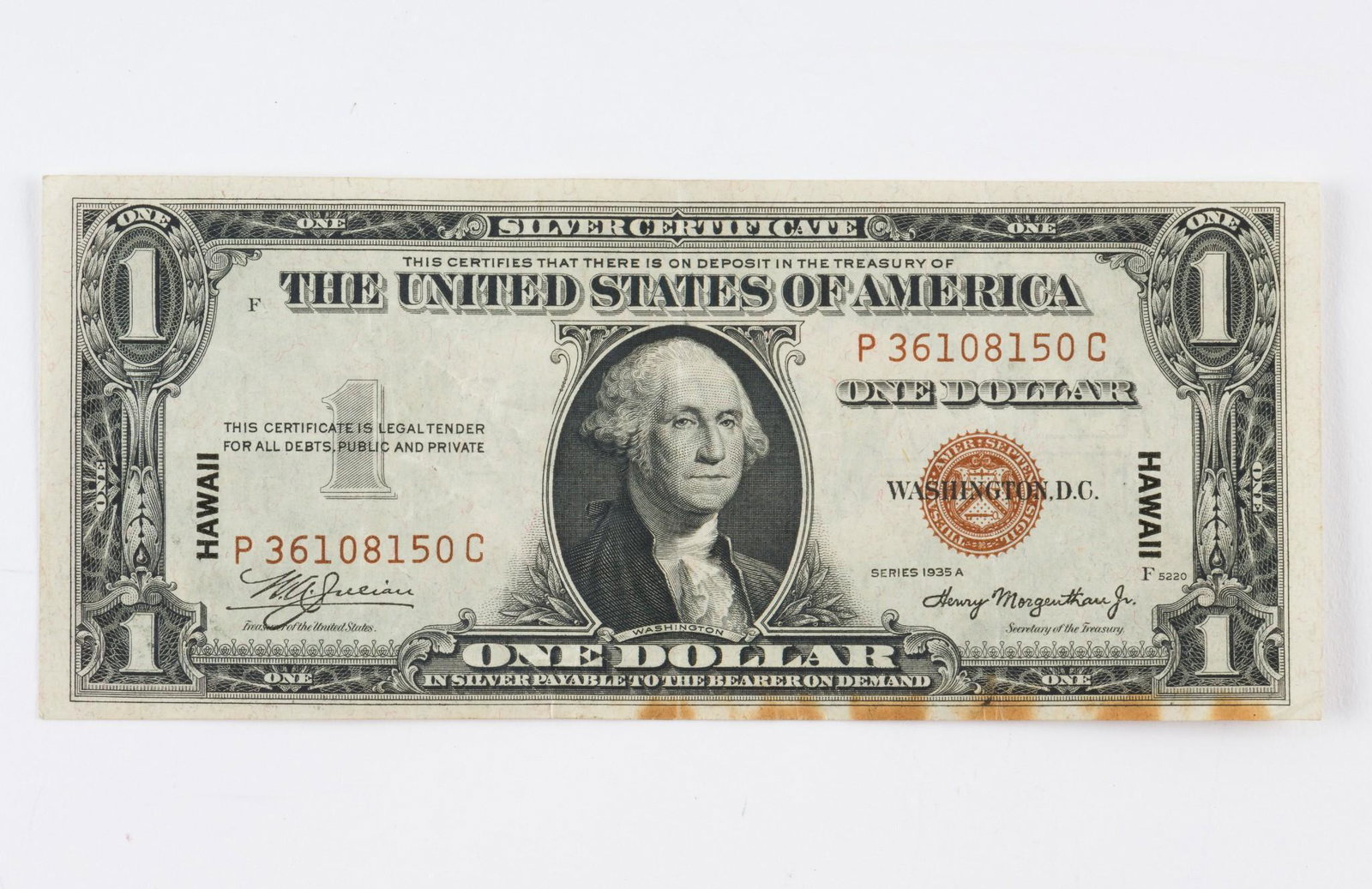 1935-A $1 Hawaii Silver Certificate: 1935-A $1 Hawaii Silver Certificate. IMPORTANT: Before bidding, please read the terms and conditions. When you registered for the auction you agreed to these terms and will be required to comply with 