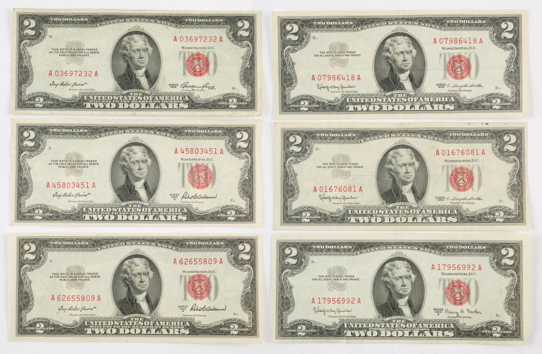 6 $2 Red Seal Notes Incl 1953 (1 of 5)