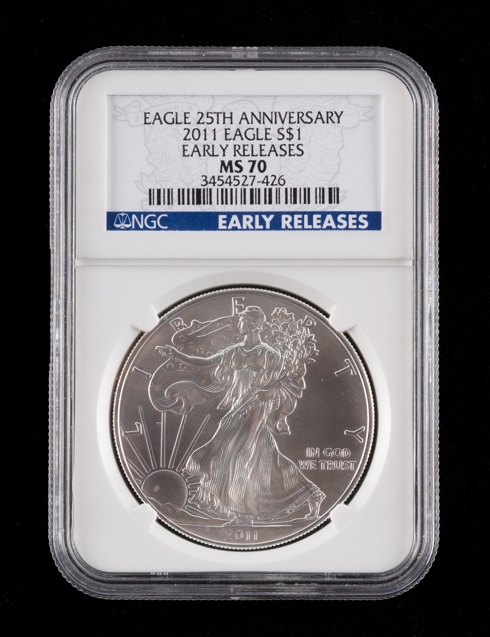2011 NGC Early Releases MS70: 25th Anniversary. MH. IMPORTANT: Before bidding, please read the terms and conditions. When you registered for the auction you agreed to these terms and will be required to comply with them.