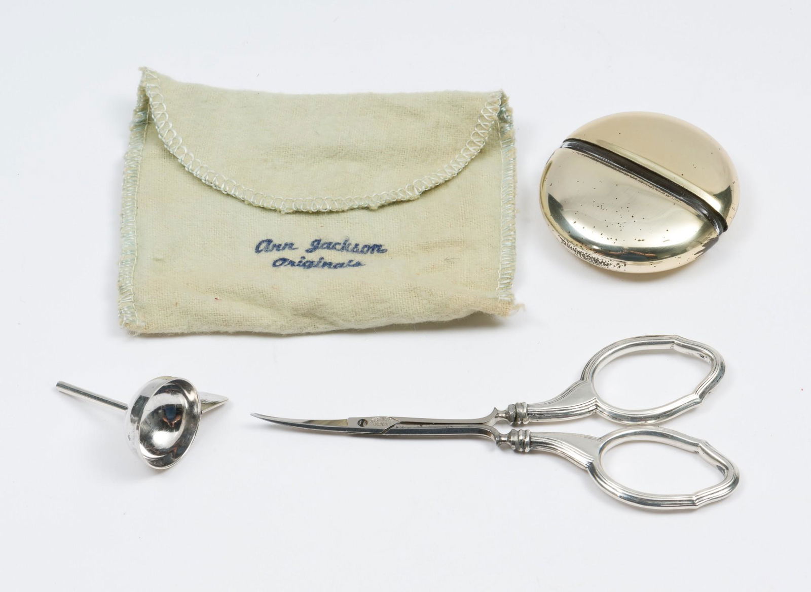 Travel Perfume Bottle w/Sterling Funnel and Sterling Handled Scissors (1 of 7)