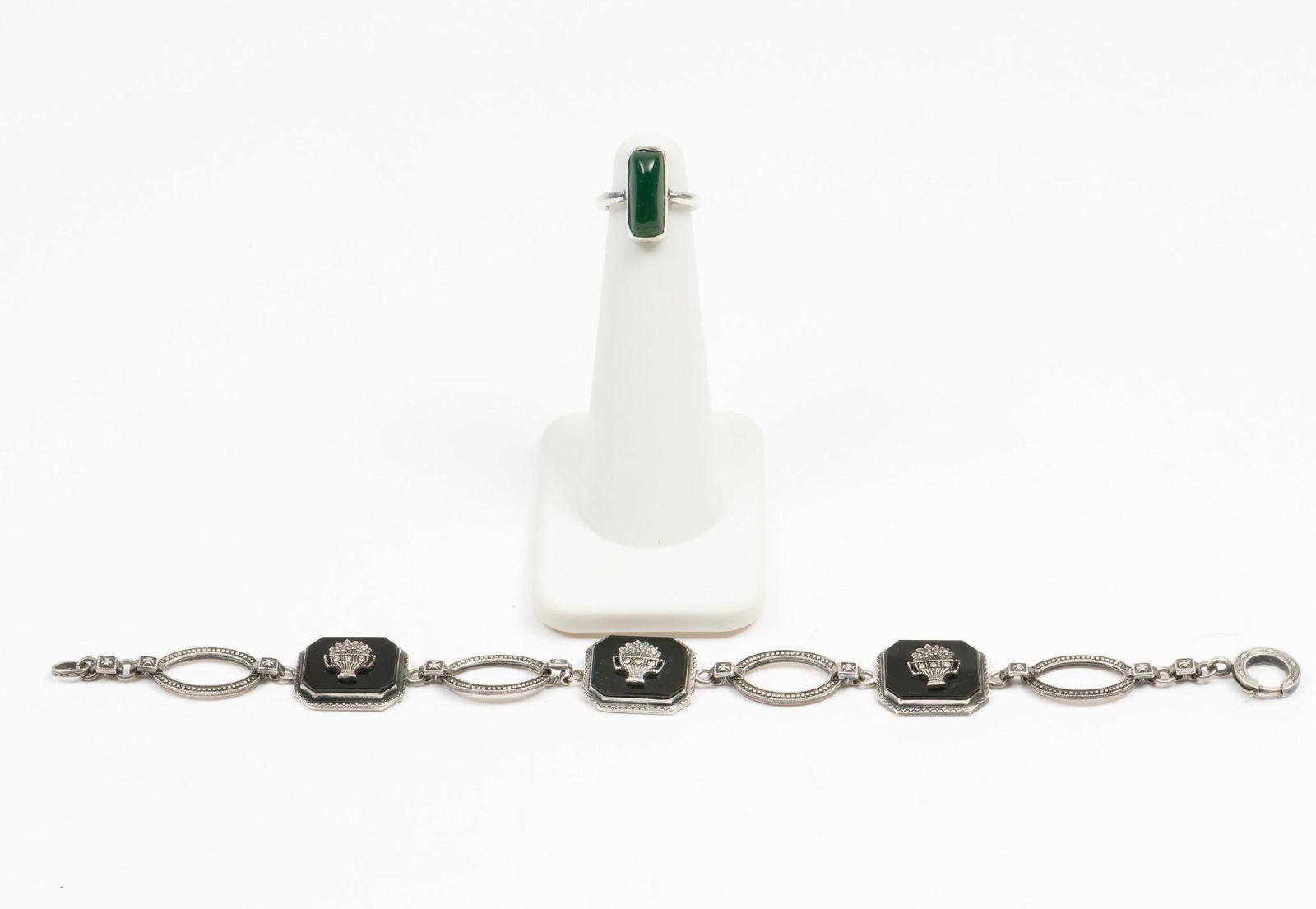 Vintage Marcasite Bracelet & Jade Ring (1 of 7)