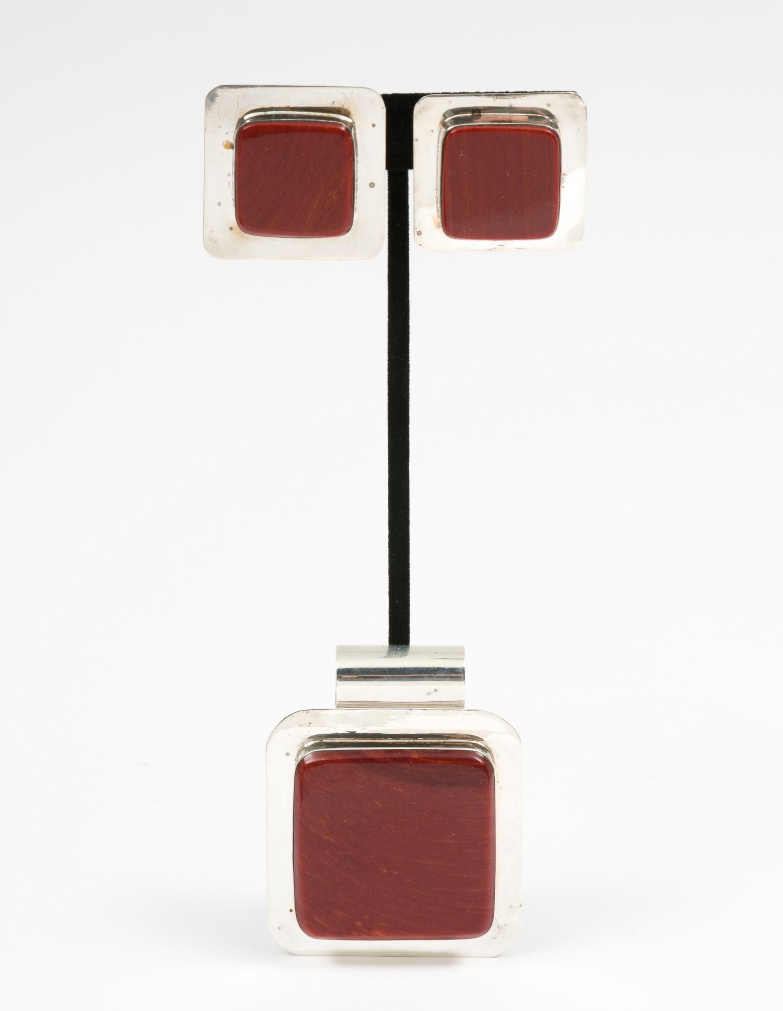 Mexican Sterling & Red Jasper Pendant & Earrings (1 of 6)