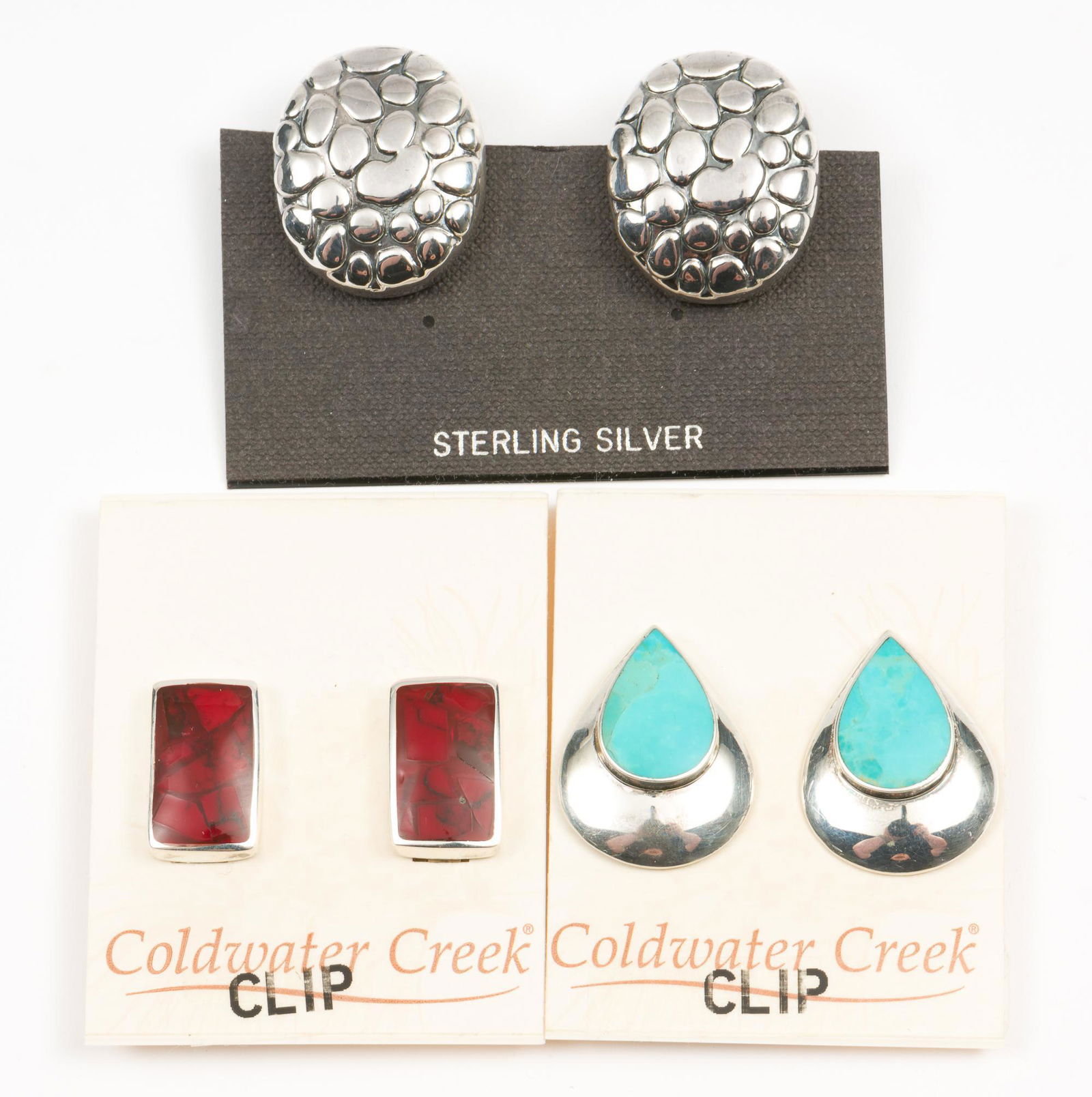 3 Prs Sterling Clip On Earrings Incl Coldwater Creek (1 of 7)
