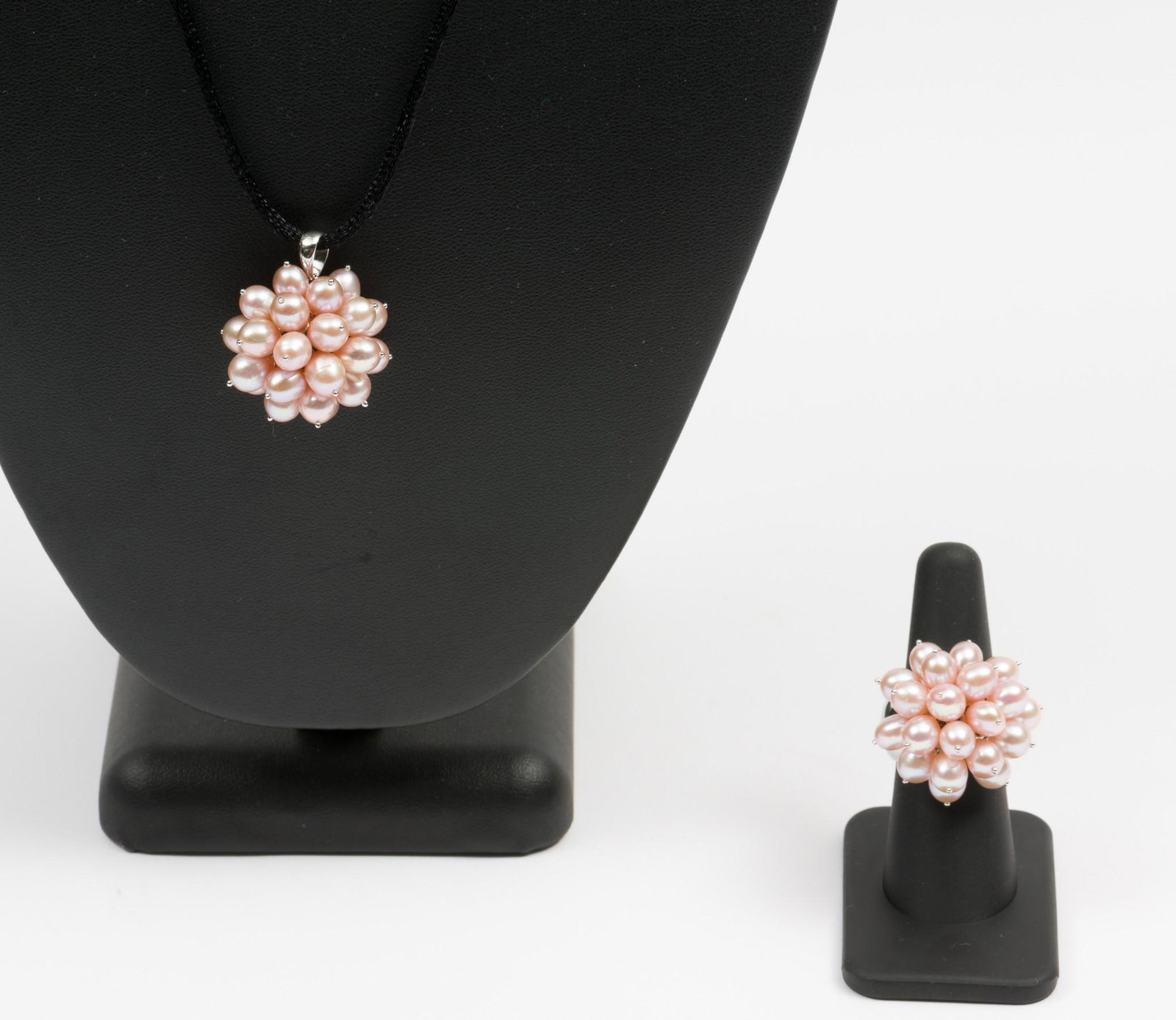 Lenox Sterling & Pearl Pendant and Ring: Pearls 7.18mm. Pendant 1-1/4" long. Ring size 7-1/4; 1" wide. DP. IMPORTANT: Before bidding, please read the terms and conditions. When you registered for the auction you agreed to these terms and wil