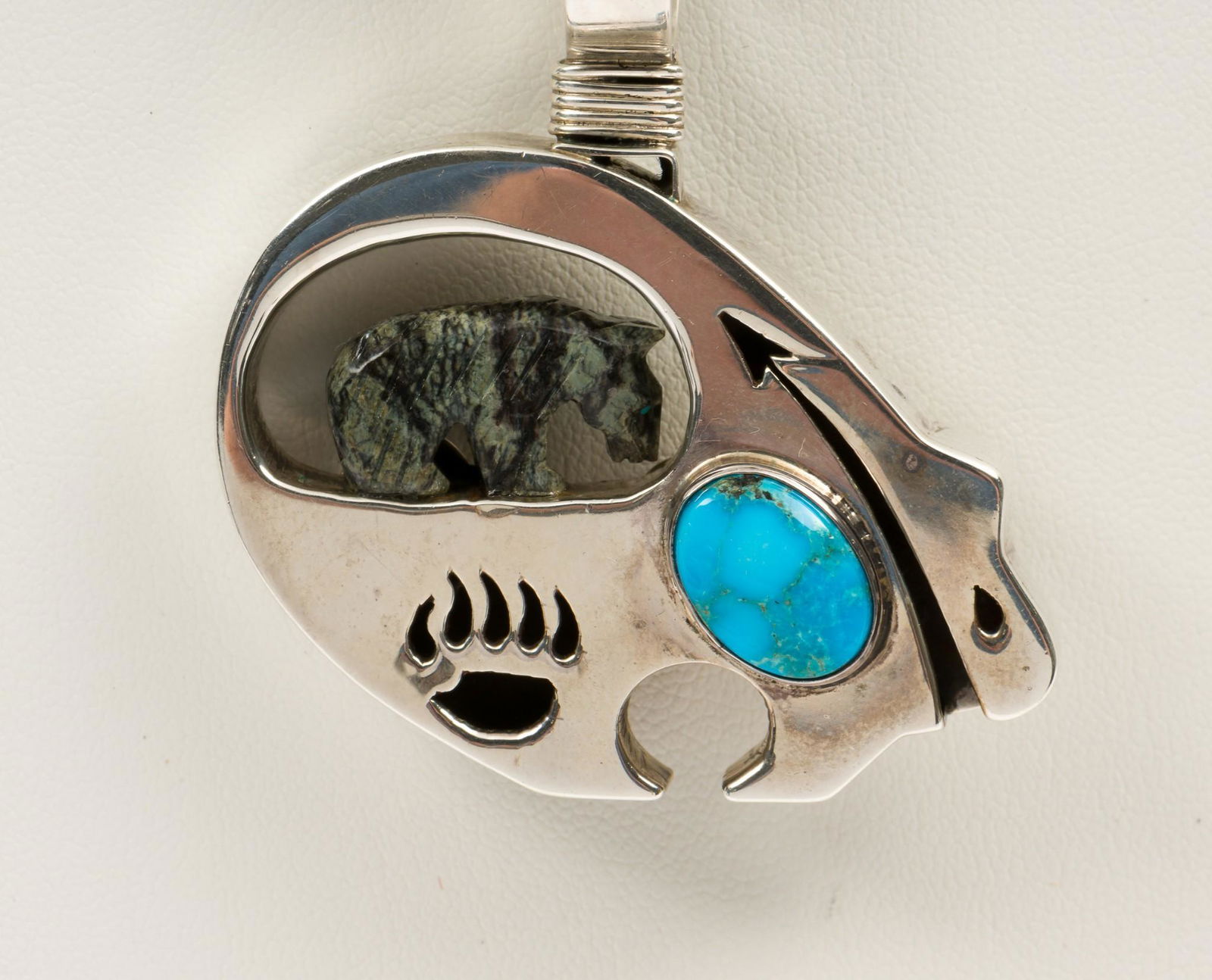 Ed Aguilar Heartline Bear Pendant on Pulled Sterling Triple Chain (1 of 4)