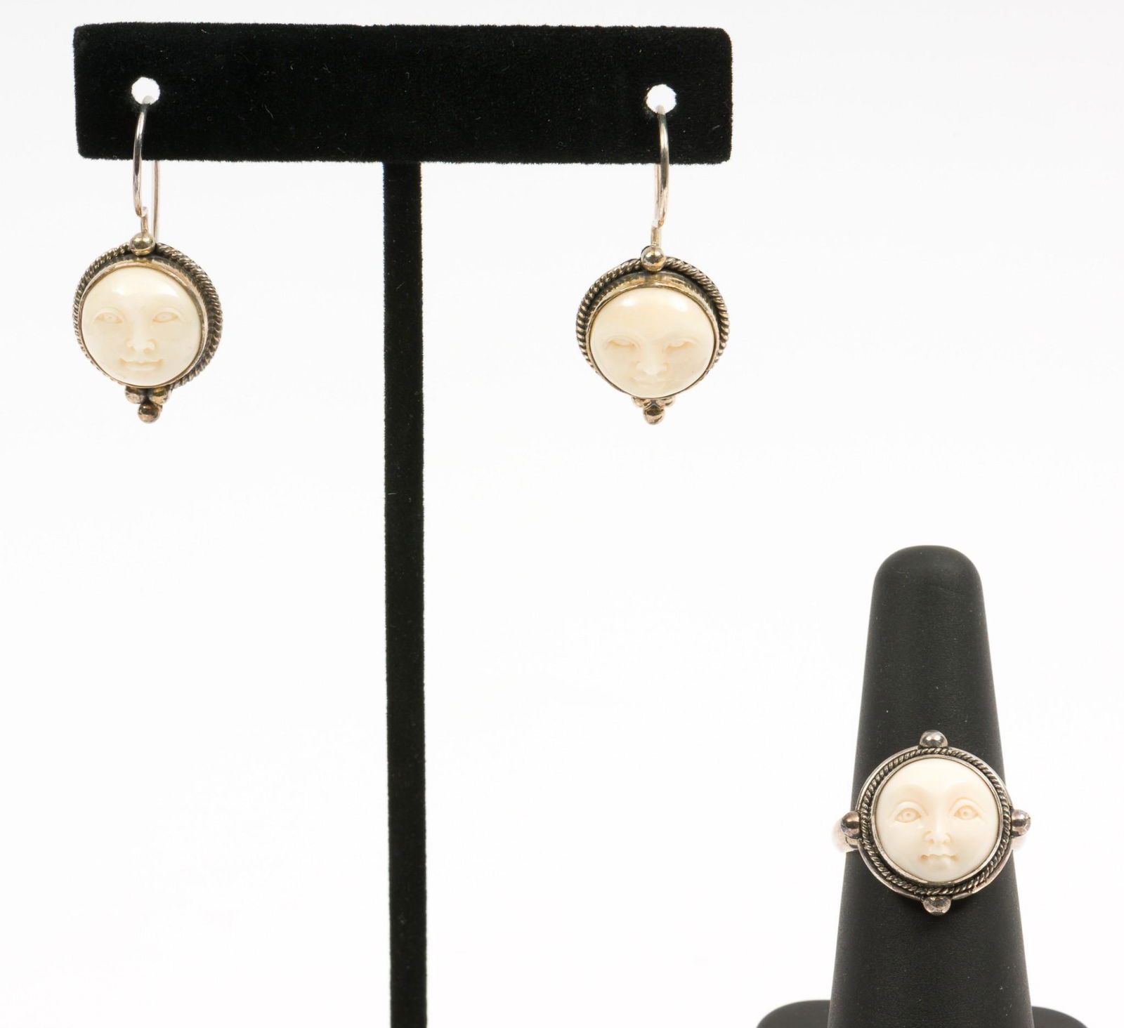 Bask Moon Face Sterling Ring & Earrings (1 of 7)
