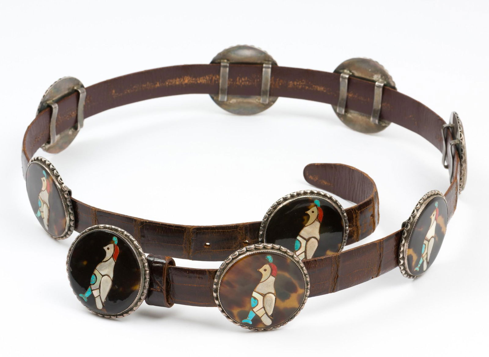 Attrib. Elliot Qualo Zuni Sterling Inlay Belt (1 of 3)