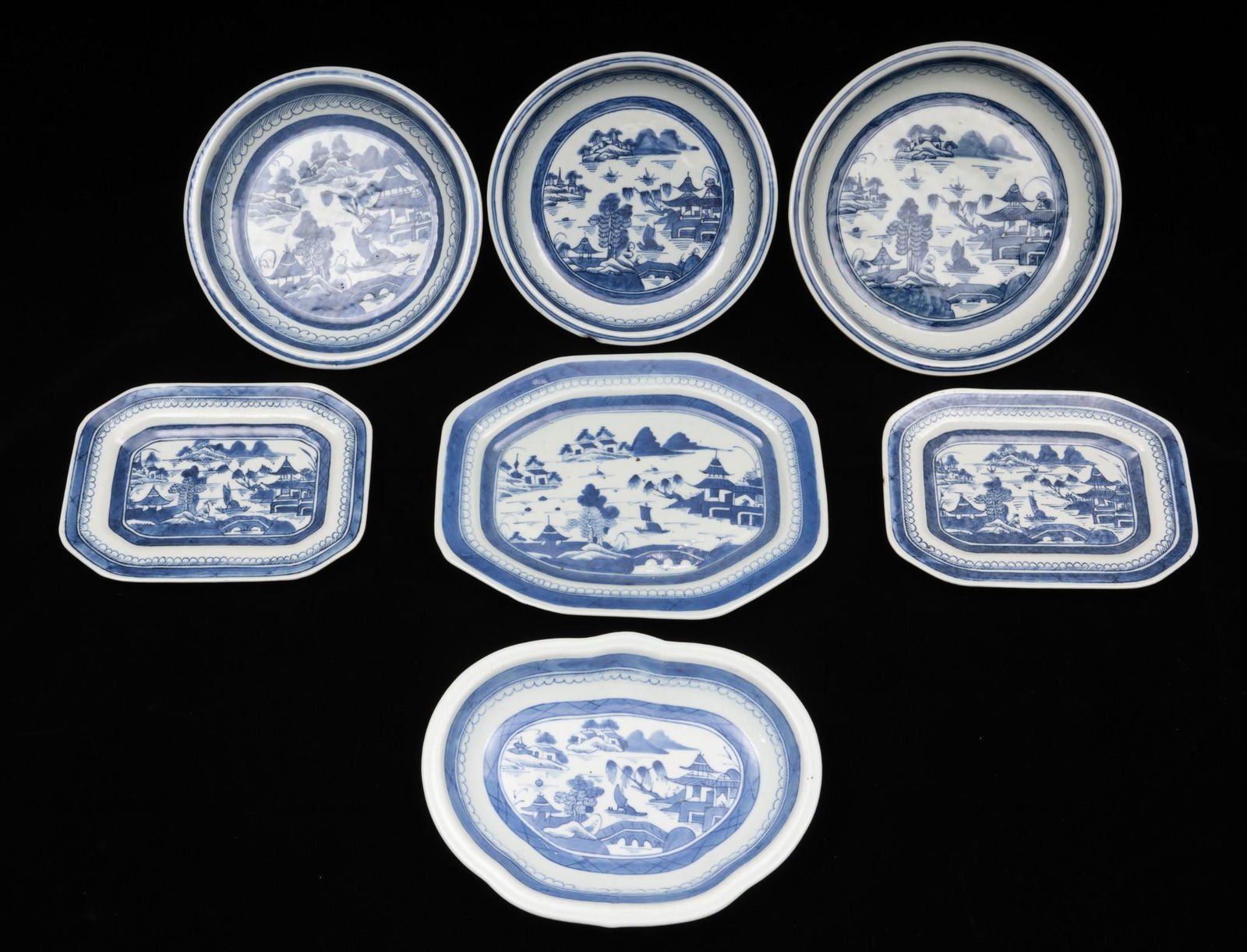 7 Pcs Blue-on White Canton Porcelain (1 of 16)