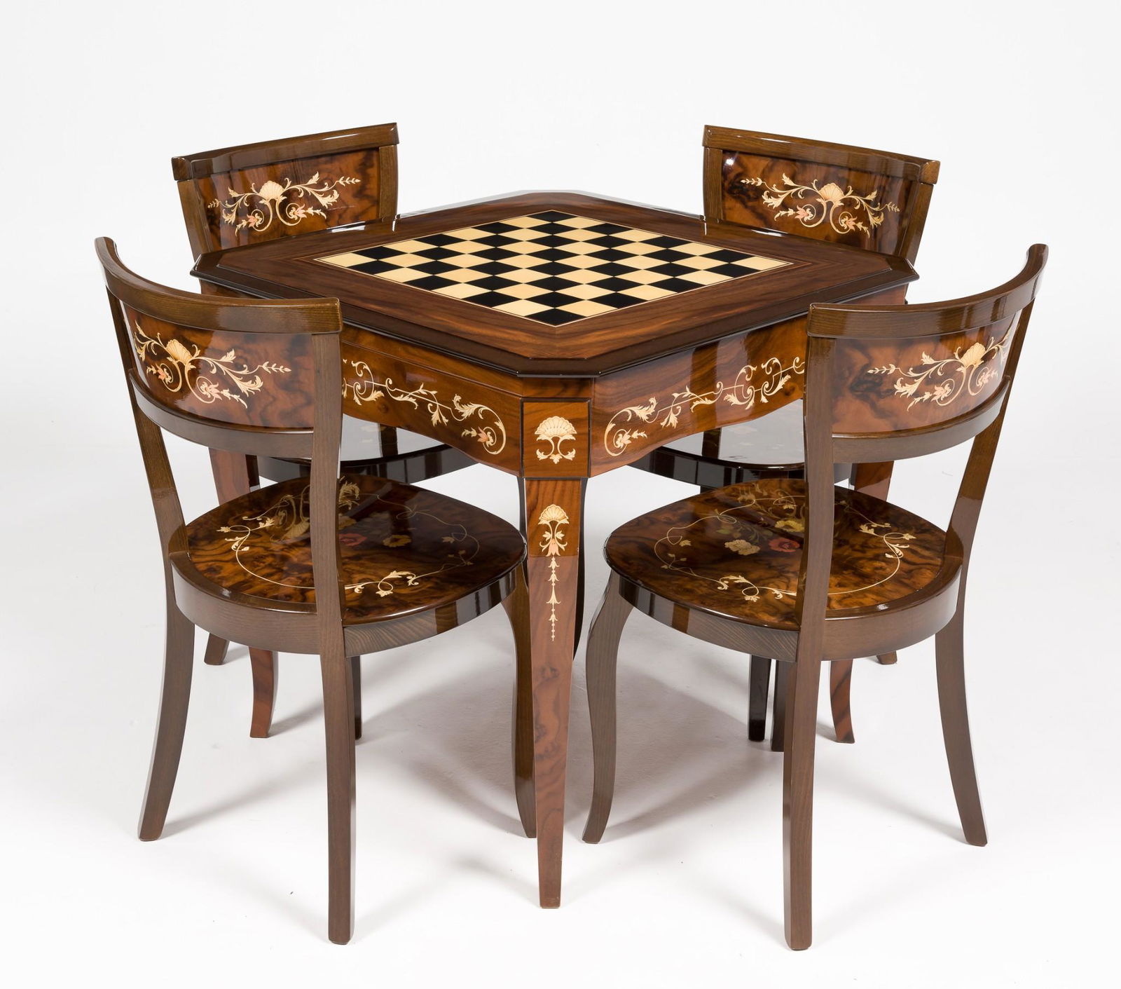 Italian Mariorita Intl. Shop Marquetry Game Table & 4 Chairs (1 of 14)