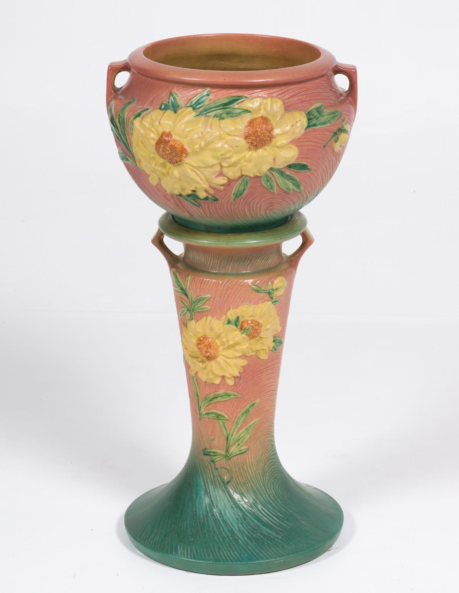 Roseville Peony Jardinere on Pedestal (1 of 6)