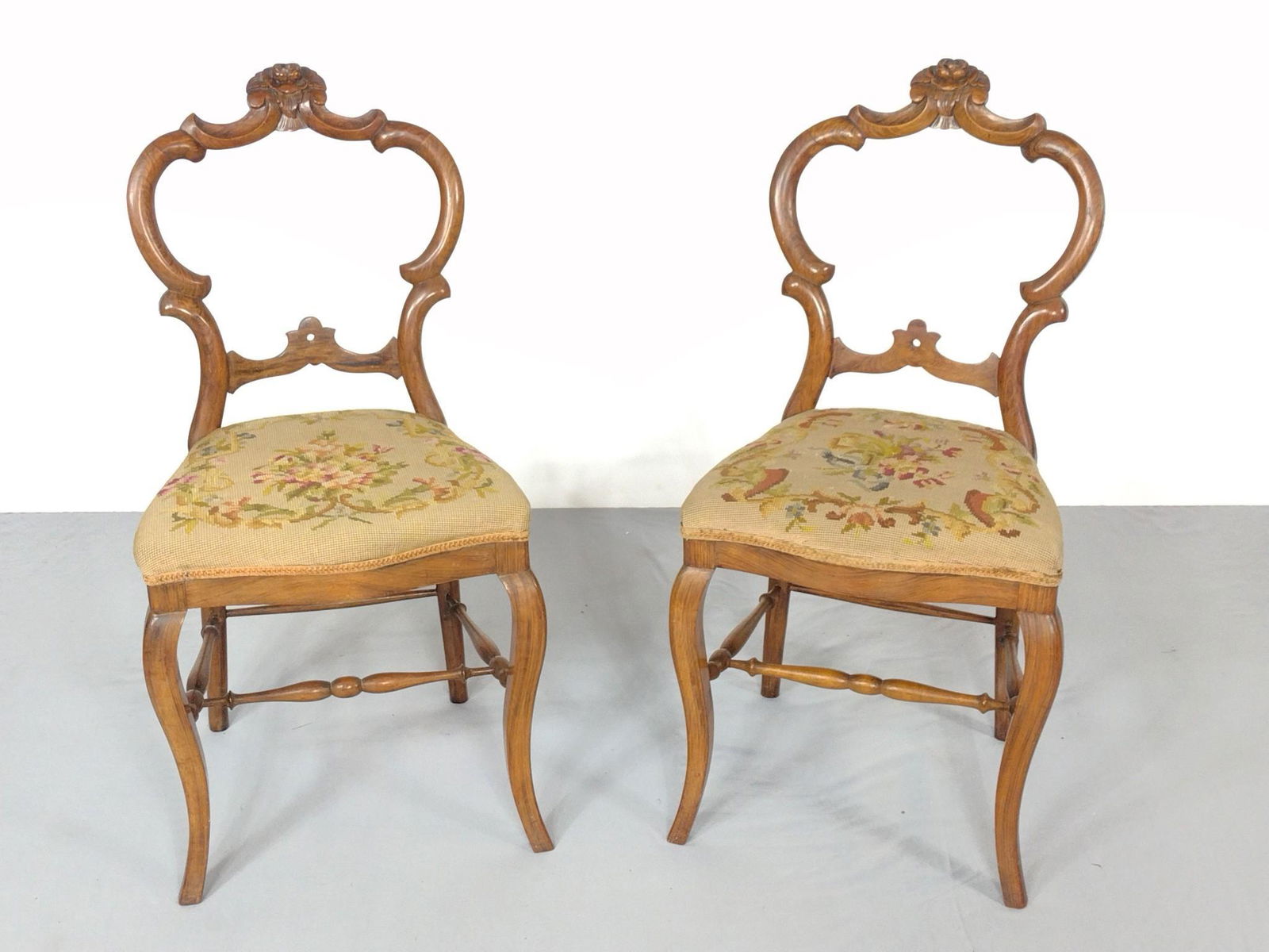 Pair Of French Style Carved Needlepoint Chairs (1 of 5)