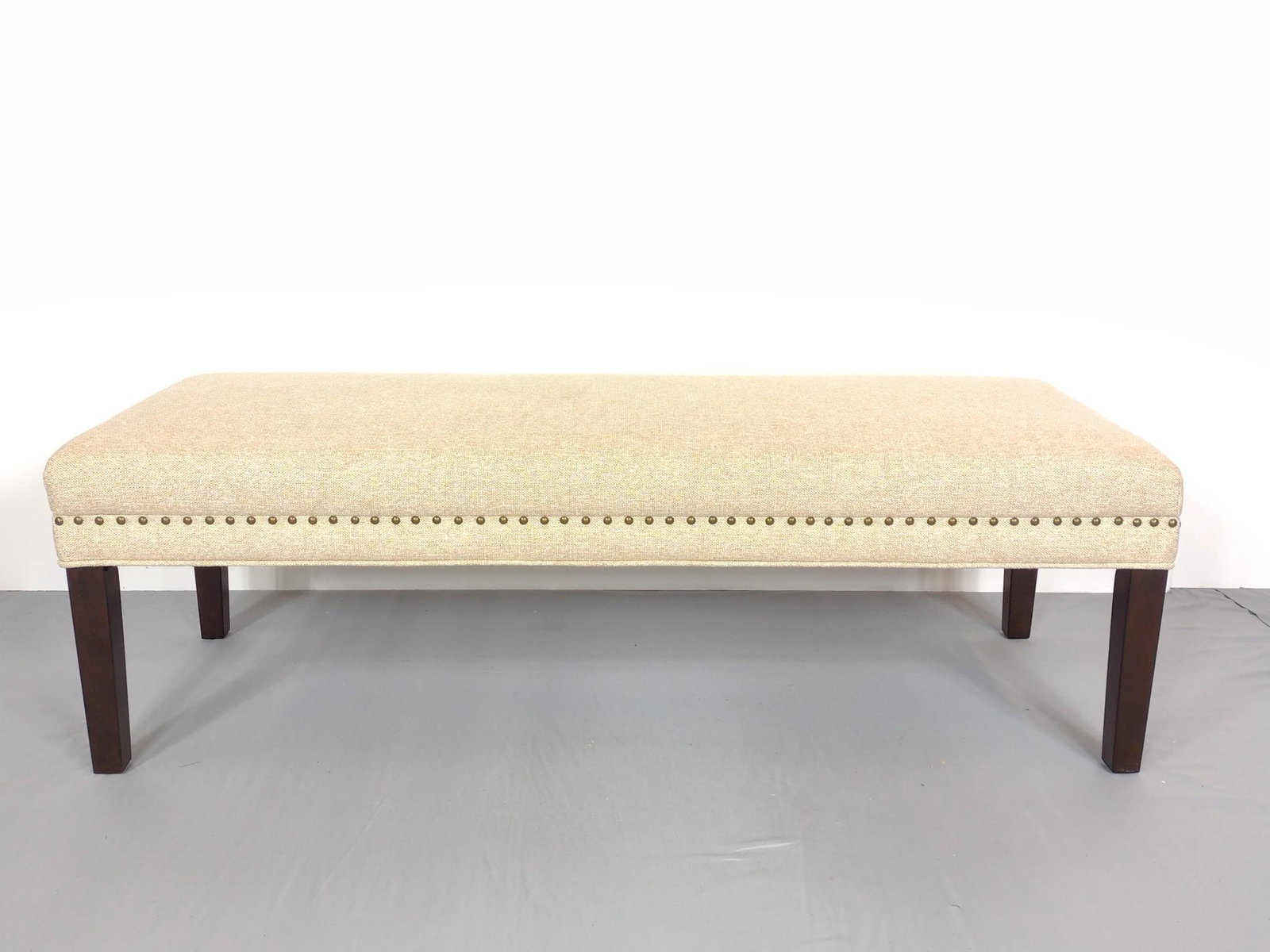Home Meridian Bench: 57" wide X 21" deep X 19" high. MG. IMPORTANT: Before bidding, please read the terms and conditions. When you registered for the auction you agreed to these terms and will be required to comply with t