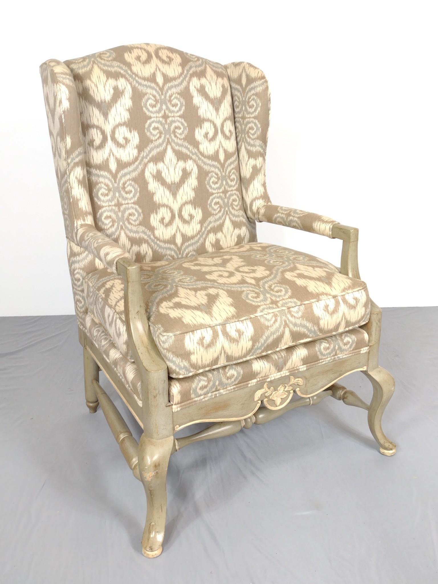 Wingback Chair: 26-1/2" wide X 25-1/2" X 43" high. No manufactures name found. MG. IMPORTANT: Before bidding, please read the terms and conditions. When you registered for the auction you agreed to these terms and wi