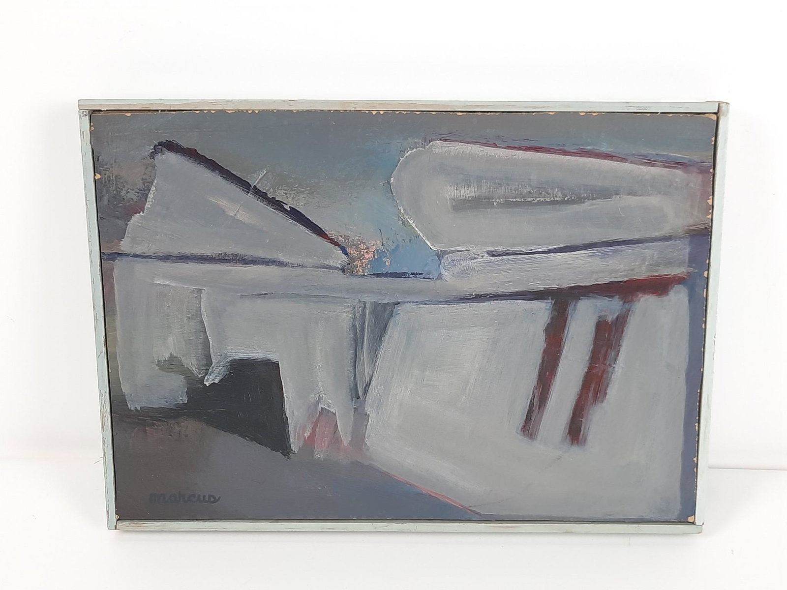David Marcus Modernist Painting: Title: "Tombs of Diego X". Overall with frame 10-1/4" high x 14-1/2" wide. LR IMPORTANT: Before bidding, please read the terms and conditions. When you registered for the auction you agreed to these t
