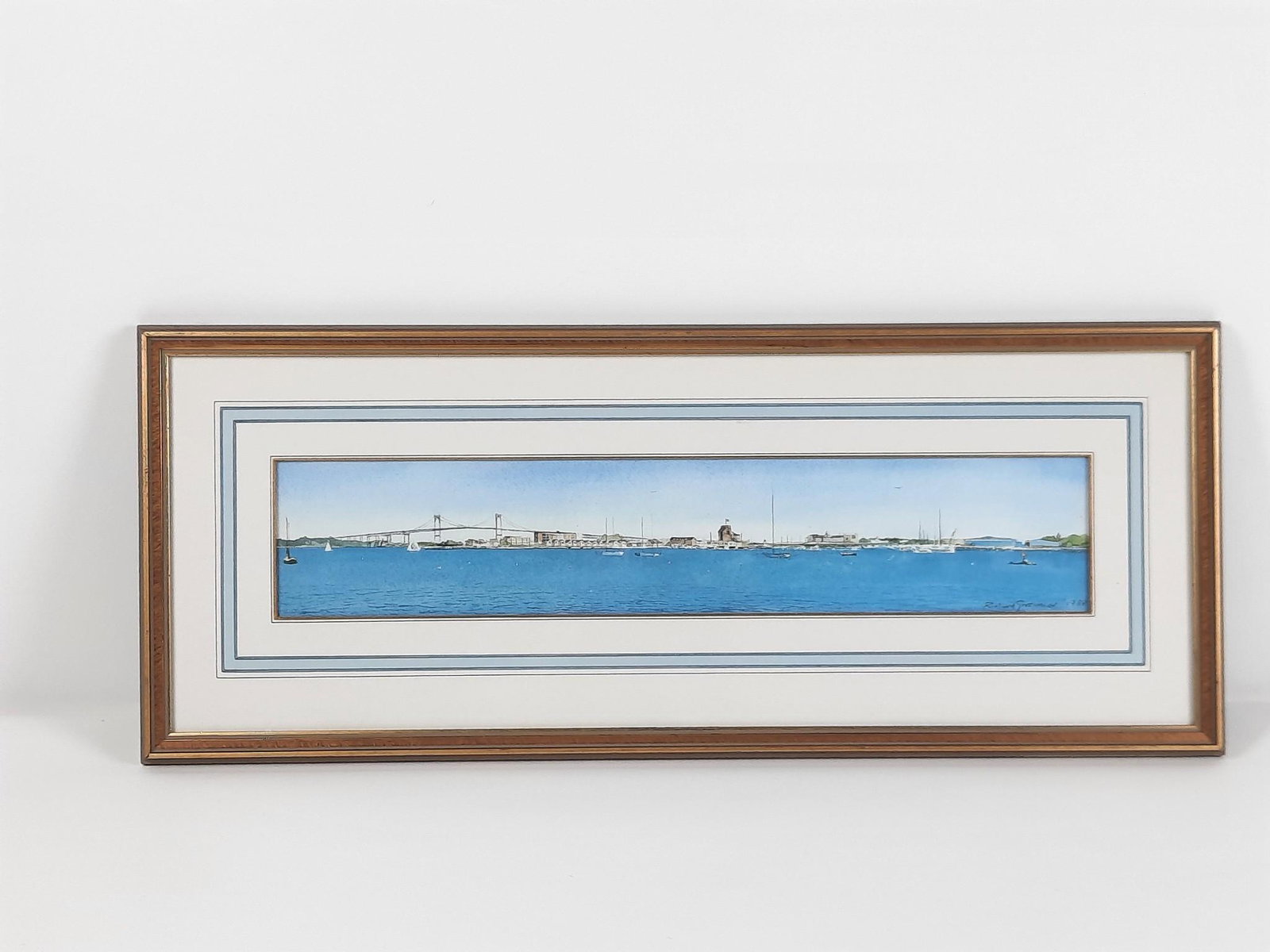 Richard Griswold Harbor Watercolor: Boston, MA artist. Overall with frame 11" high x 27-1/4" wide. LR IMPORTANT: Before bidding, please read the terms and conditions. When you registered for the auction you agreed to these terms and wil
