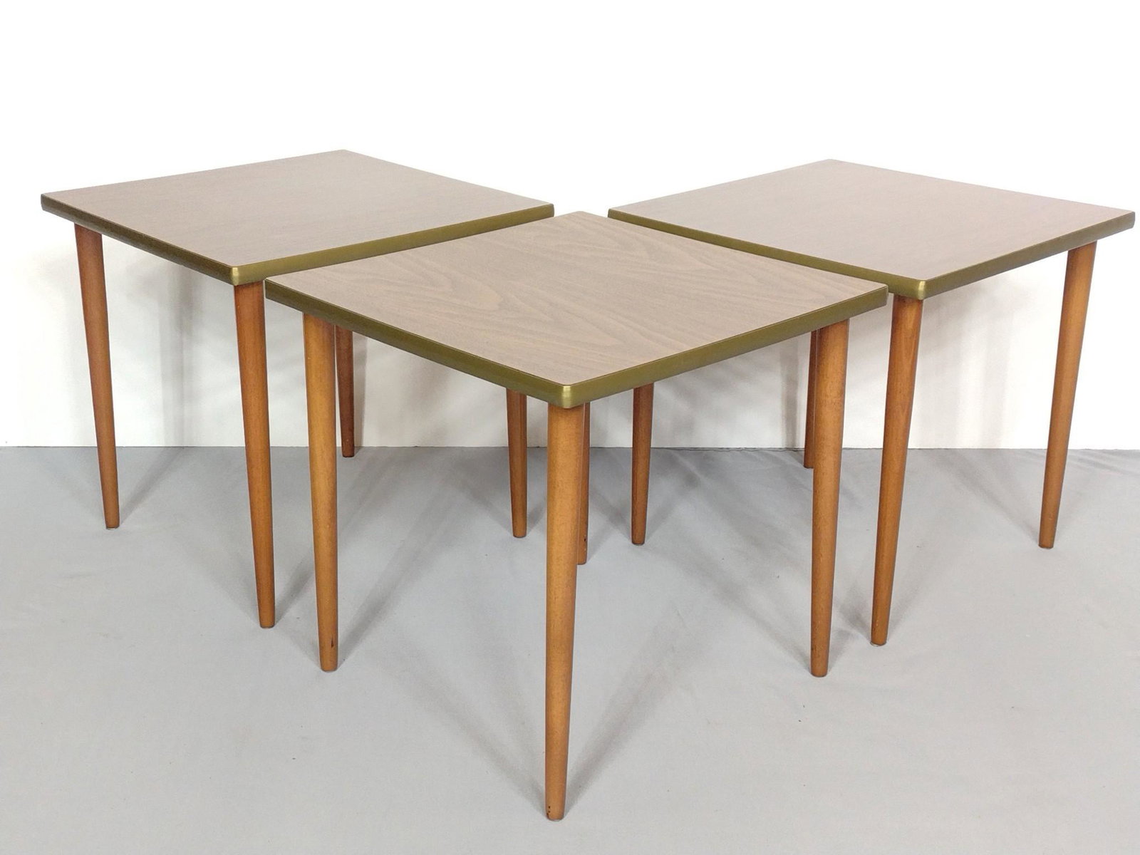 3 Nesting Side Tables: Each 16" wide X 16" deep X 16" high. MG. IMPORTANT: Before bidding, please read the terms and conditions. When you registered for the auction you agreed to these terms and will be required to comply w
