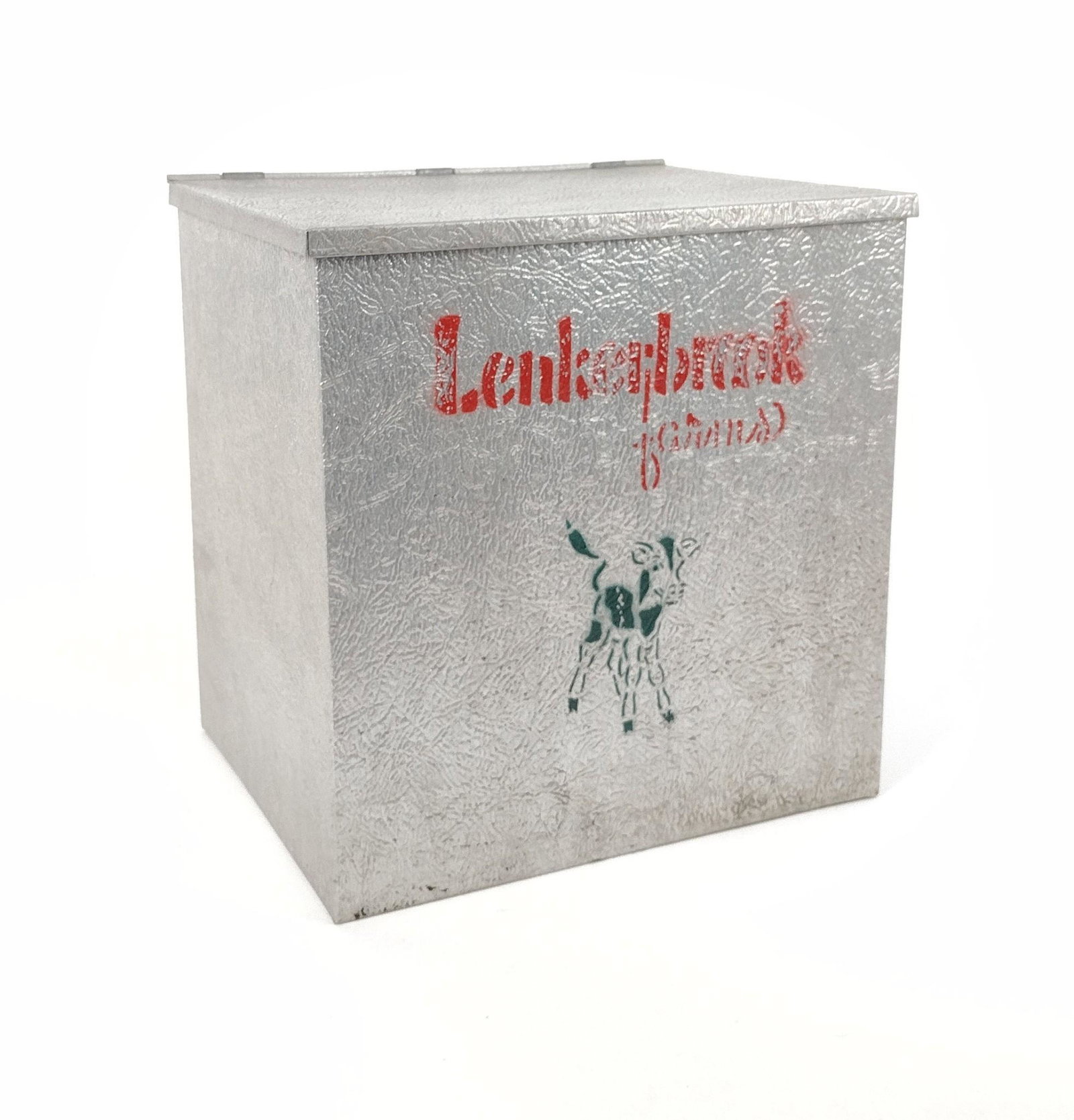 Lenkerbrook Farms Milk Box: 12-1/2" wide X 11-1/2" deep X 12-3/4" high. MEG IMPORTANT: Before bidding, please read the terms and conditions. When you registered for the auction you agreed to these terms and will be required to c