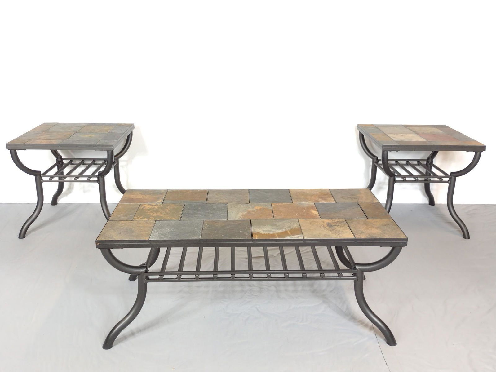 3 Pc Coffee Table & End table Set with Stone Top (1 of 6)