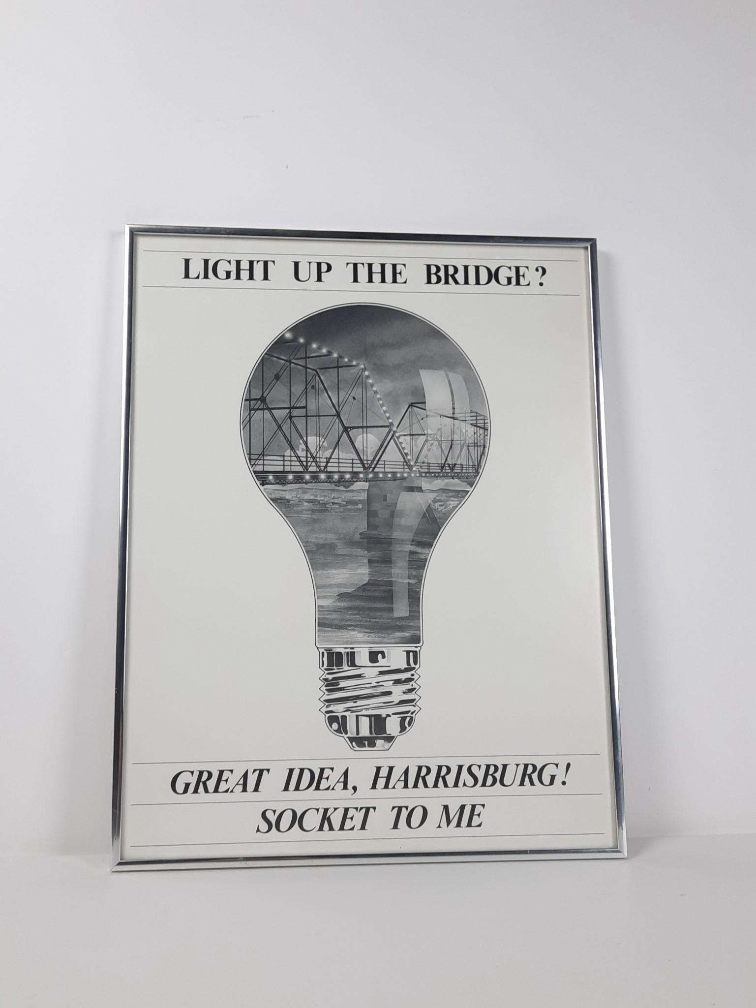 Harrisburg, PA Light Up The Bridge Poster: Overall with frame 22-1/4" high x 17-1/4" wide. LR IMPORTANT: Before bidding, please read the terms and conditions. When you registered for the auction you agreed to these terms and will be required t