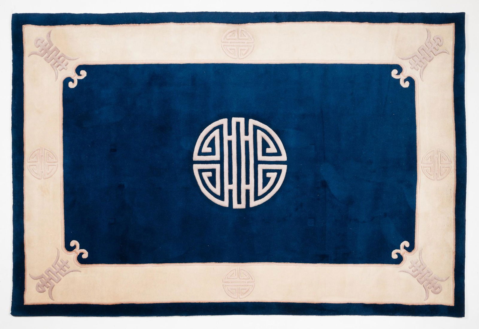 Chinese Carved Blue & White Room Size Rug (1 of 4)