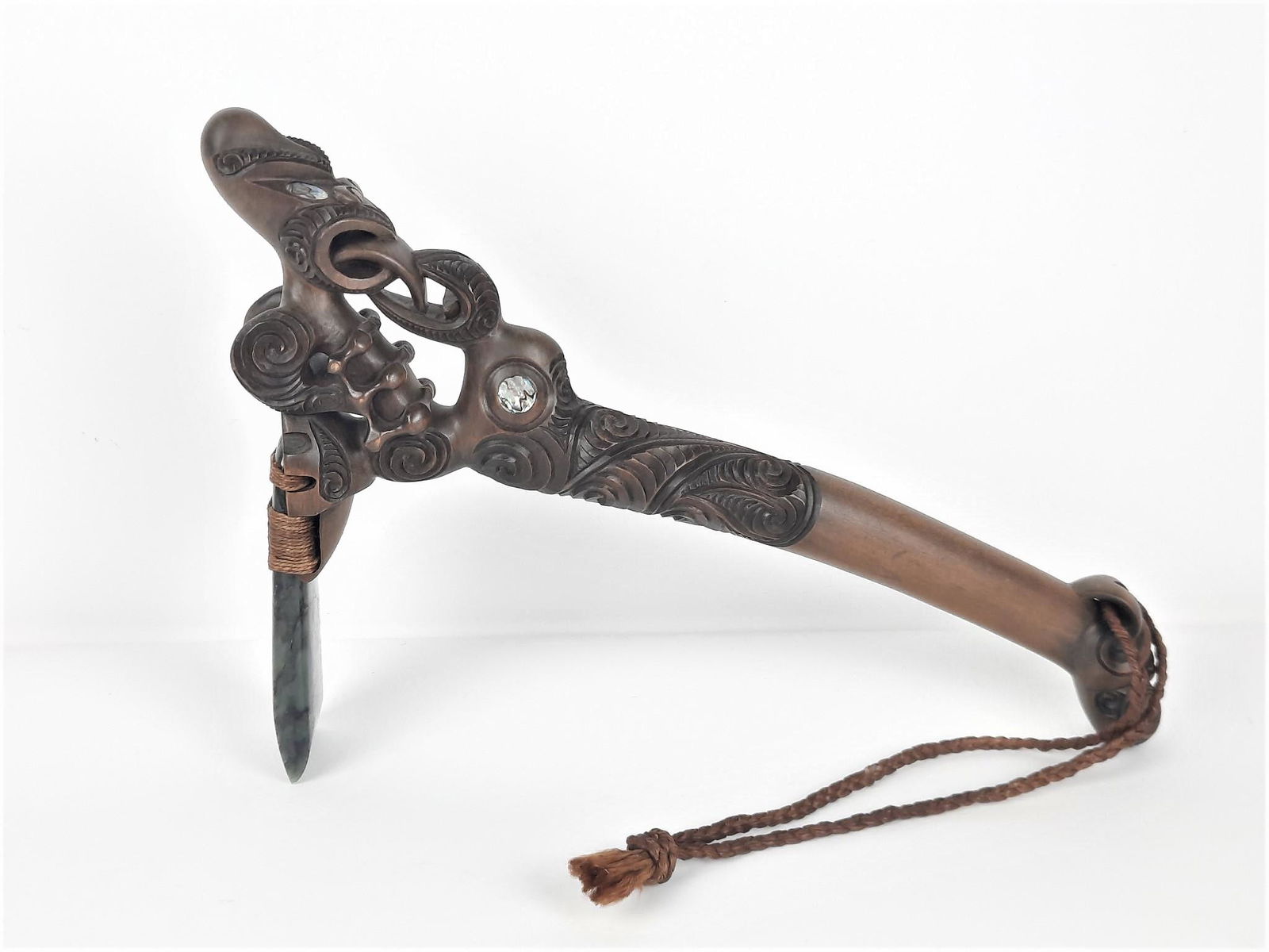 Nephrite Abalone Maori Axe: 11-1/2" wide x 19-1/2" long. LR IMPORTANT: Before bidding, please read the terms and conditions. When you registered for the auction you agreed to these terms and will be required to comply with them.