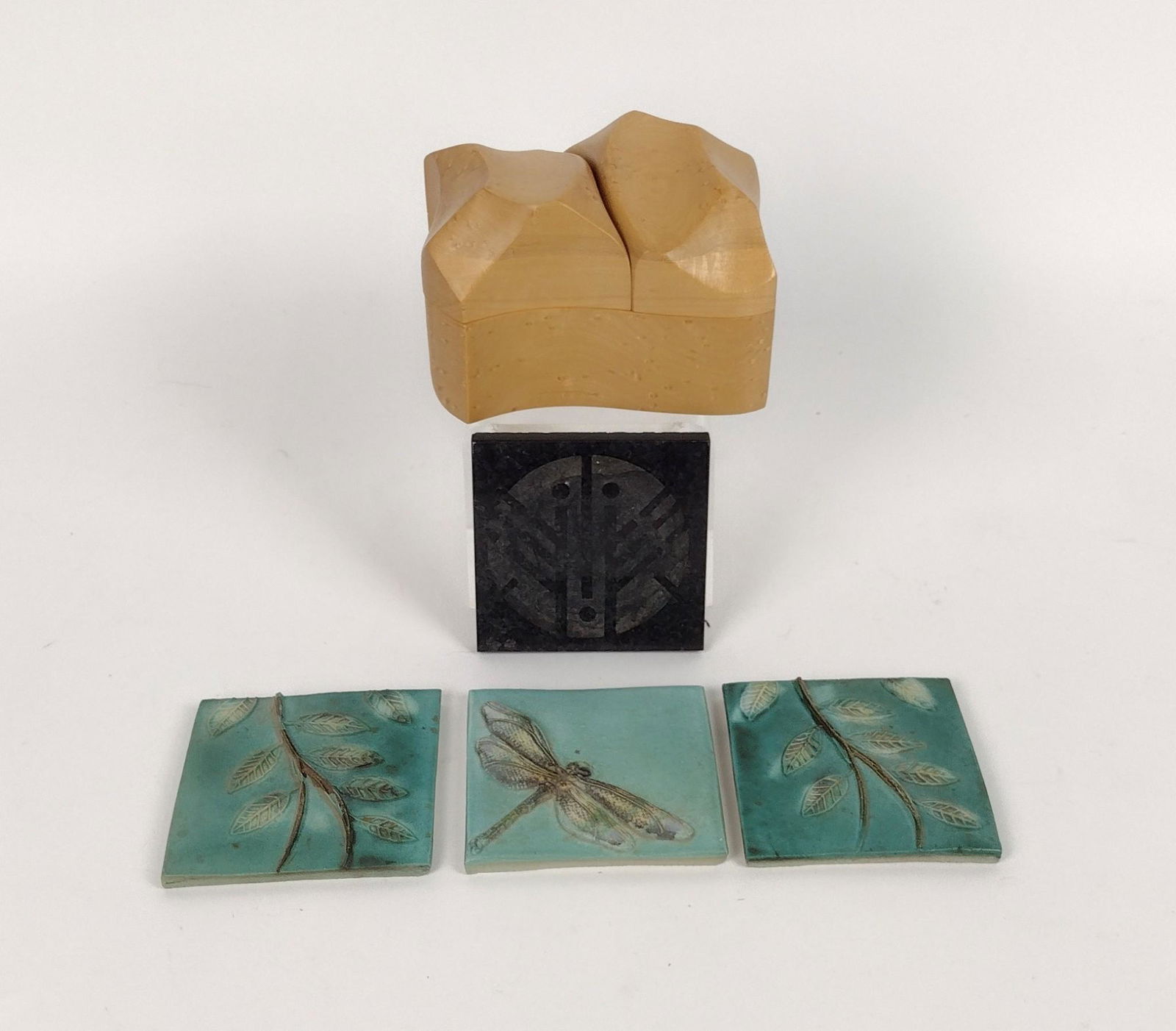 5 Handcrafted Studio Pottery and Wood Box incl E. Arcese (1 of 4)