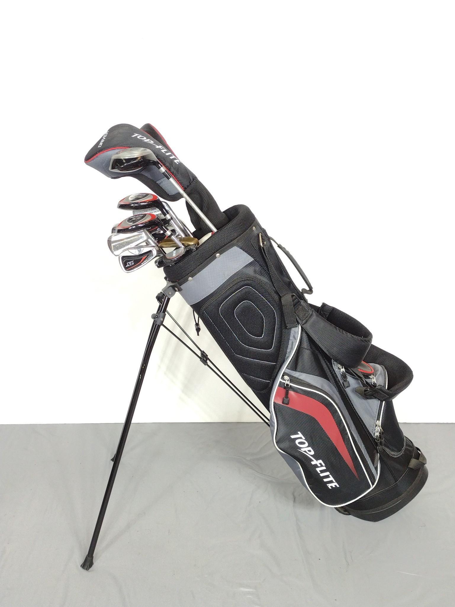 Golf Clubs With Bag: Clubs include Top Flight, Spalding, M.R. Presidential, Intech. Clubs 35-1/2"- 45" long. MG. IMPORTANT: Before bidding, please read the terms and conditions. When you registered for the auction you agr